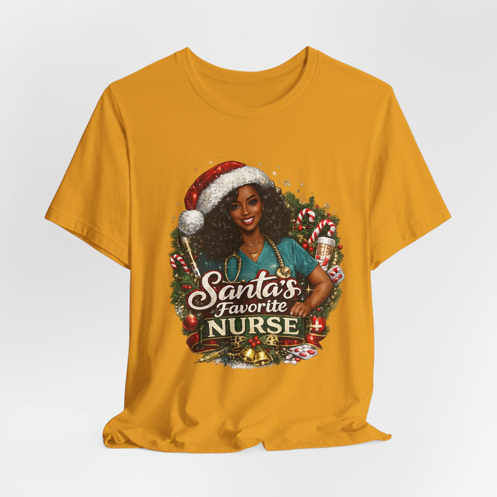 Santa's Favorite Nurse – Black Nurse Christmas T-Shirt