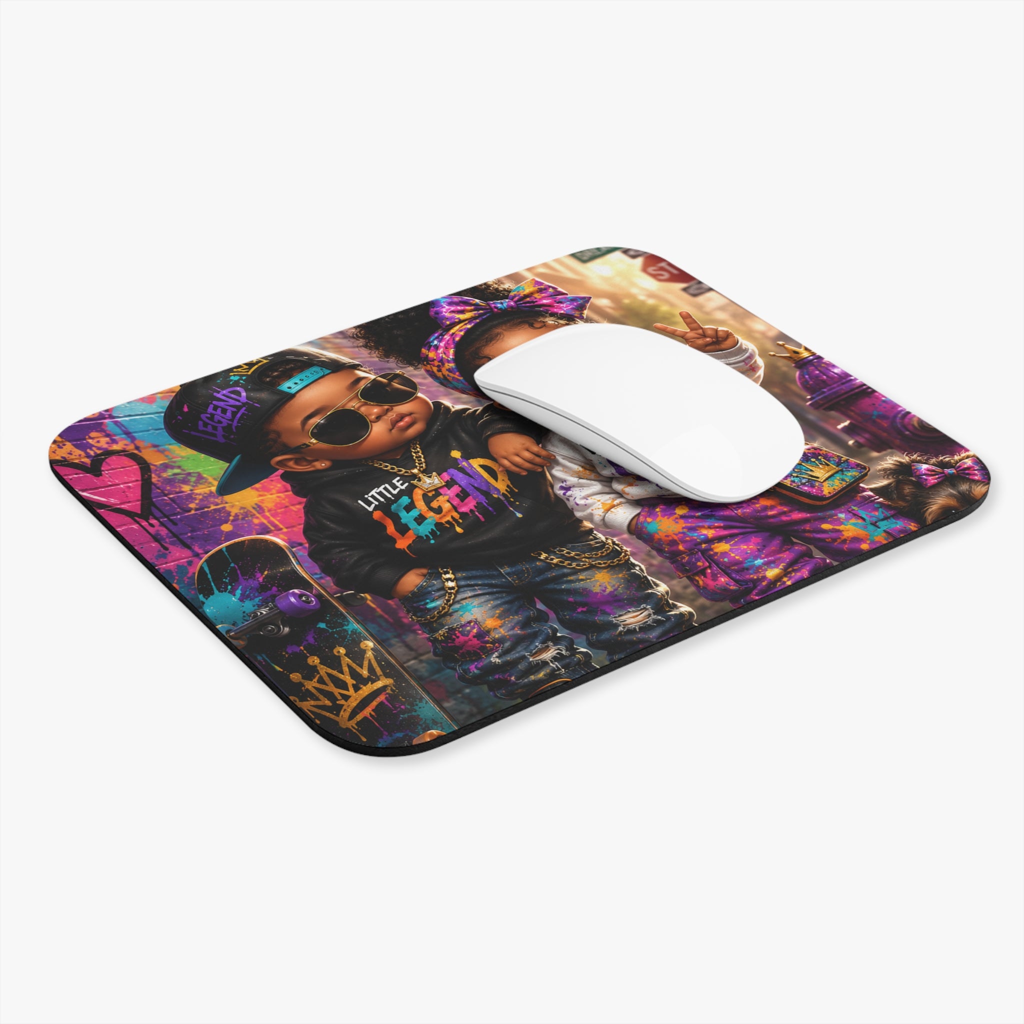 Little Legend & Little Queen Mouse Pad | Back to School Hip Hop Kids Desk Pad | Urban Streetwear Desk Accessory