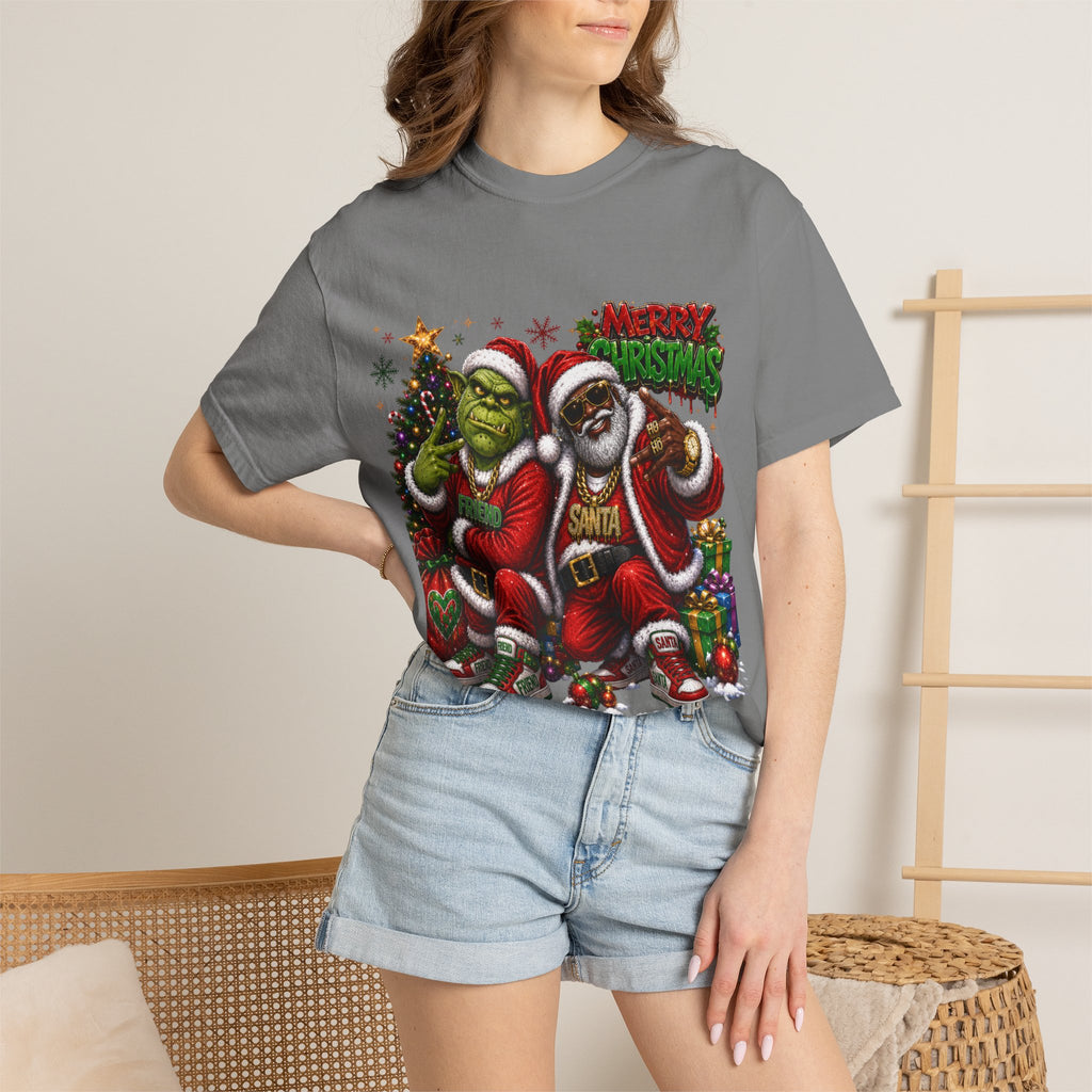 Santa and Friend Merry Christmas Shirt – Hip Hop Holiday Tee | Funny Christmas Gift