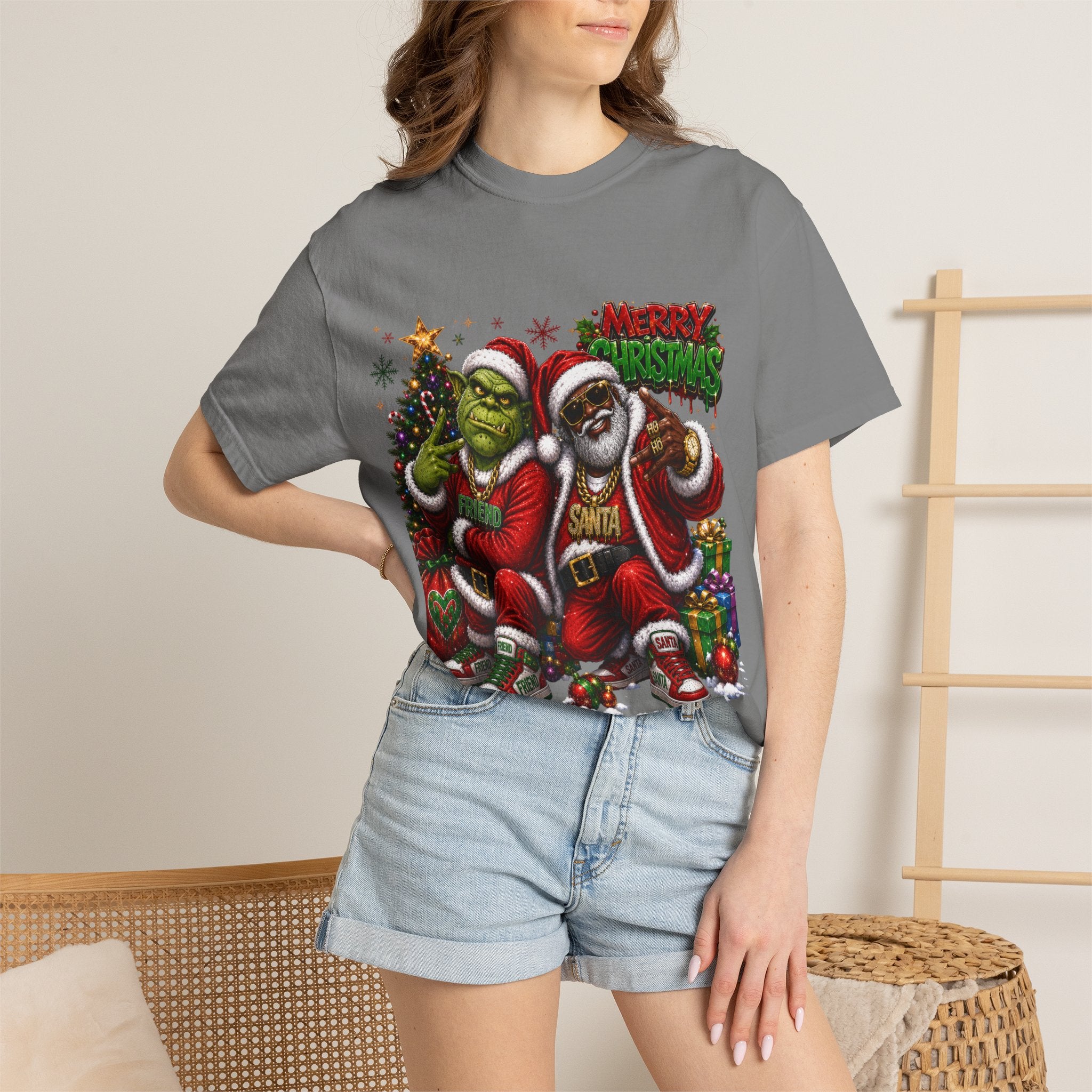 Santa and Friend Merry Christmas Shirt – Hip Hop Holiday Tee | Funny Christmas Gift