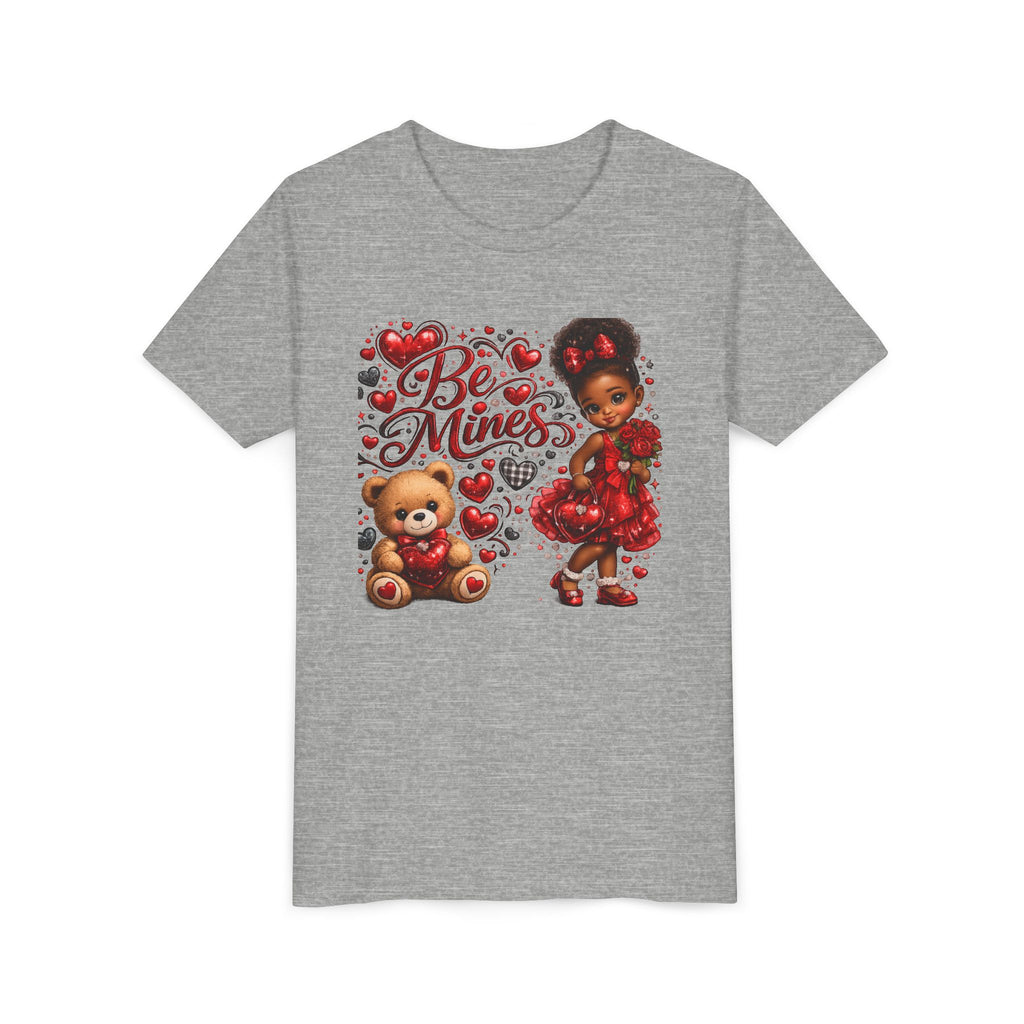 Be Mine Valentine's Day Youth T-Shirt – Cute Black Girl Teddy Bear Tee