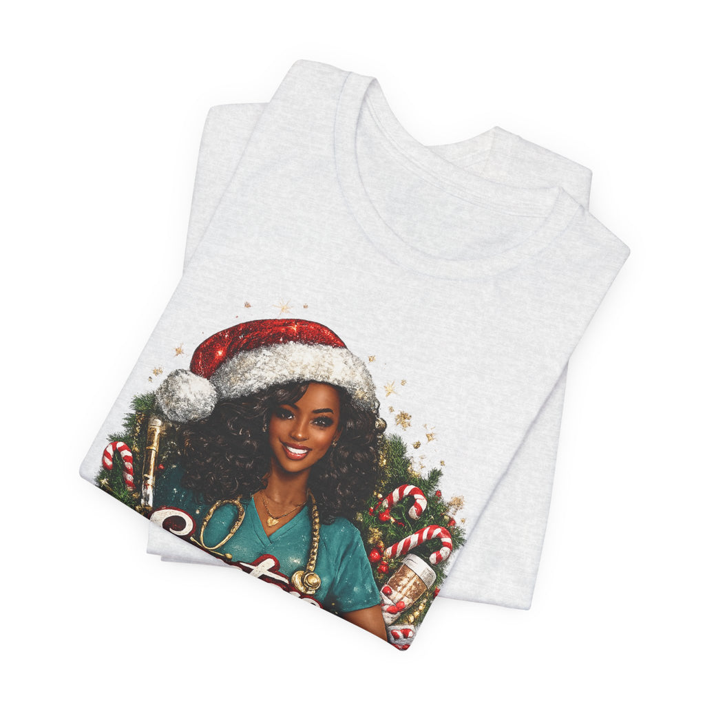 Santa's Favorite Nurse – Black Nurse Christmas T-Shirt