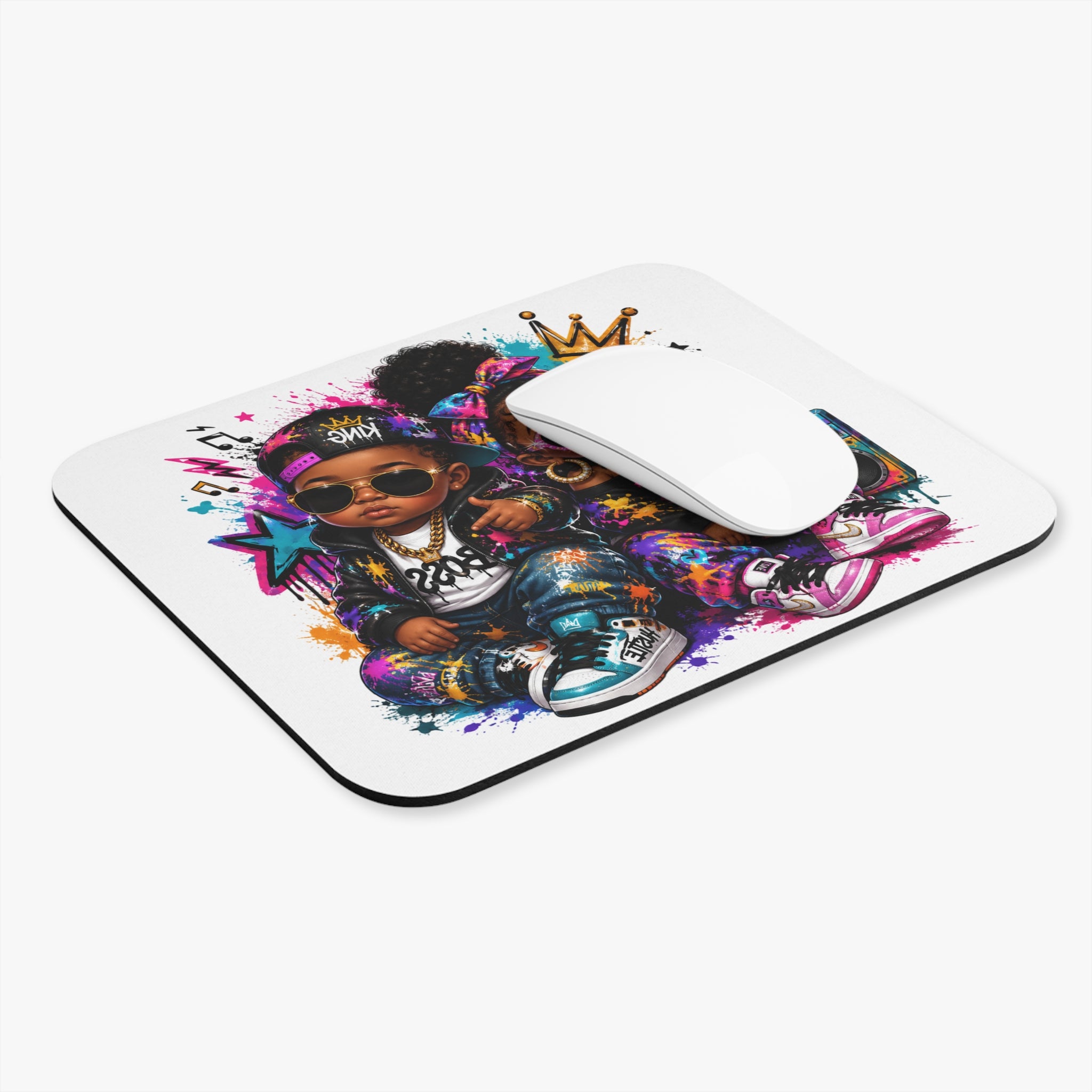Lil King & Queen Mouse Pad – Hip Hop Baby Graffiti Graphic Desk Accessory
