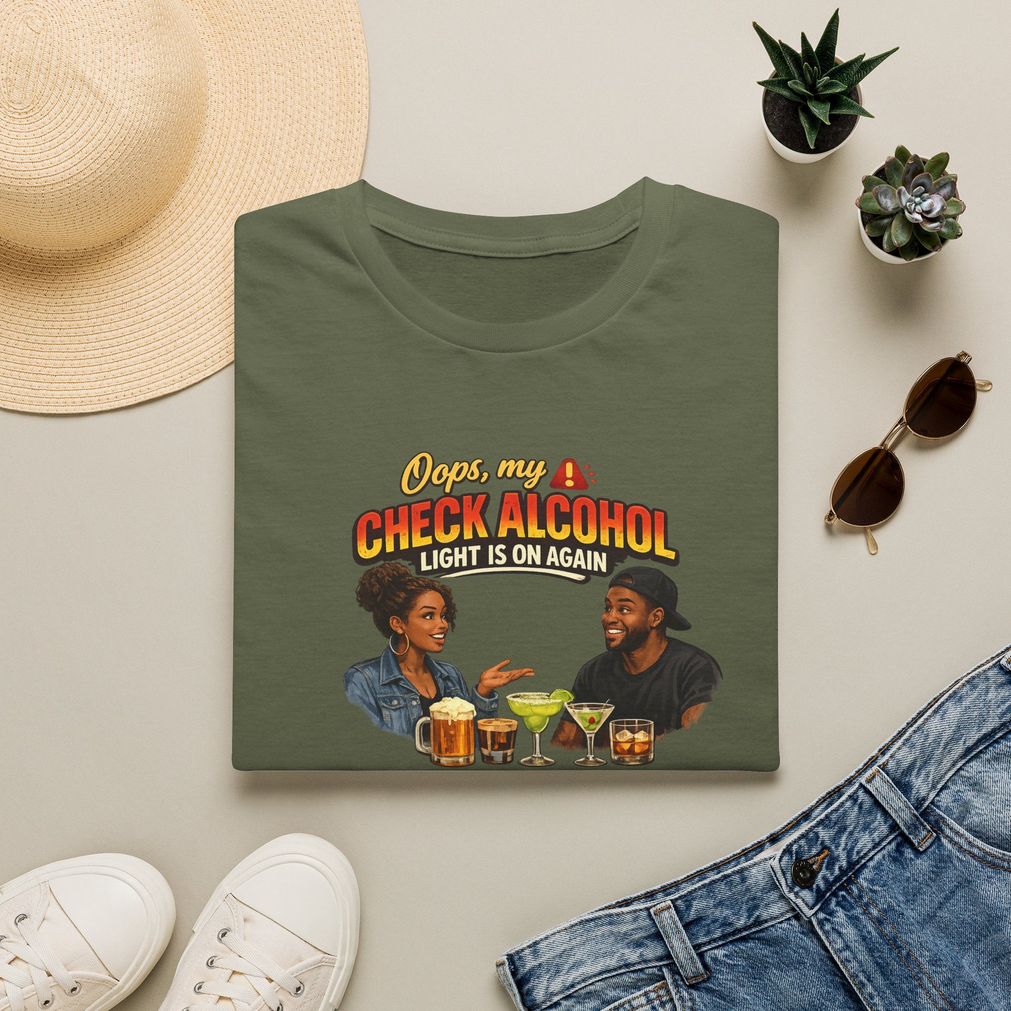 Oops My Check Alcohol Light Is On Again T-Shirt | Funny Drinking Shirt | Day Party Graphic Tee