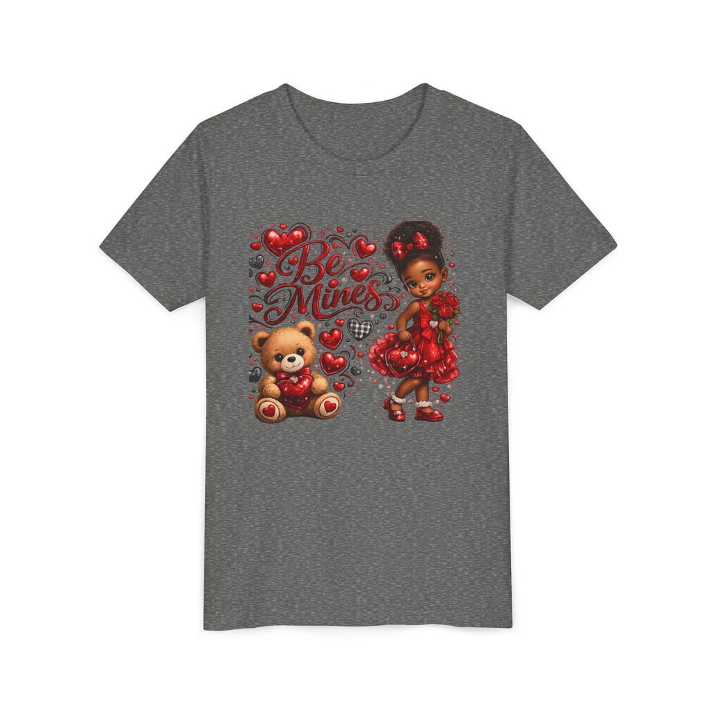 Be Mine Valentine's Day Youth T-Shirt – Cute Black Girl Teddy Bear Tee