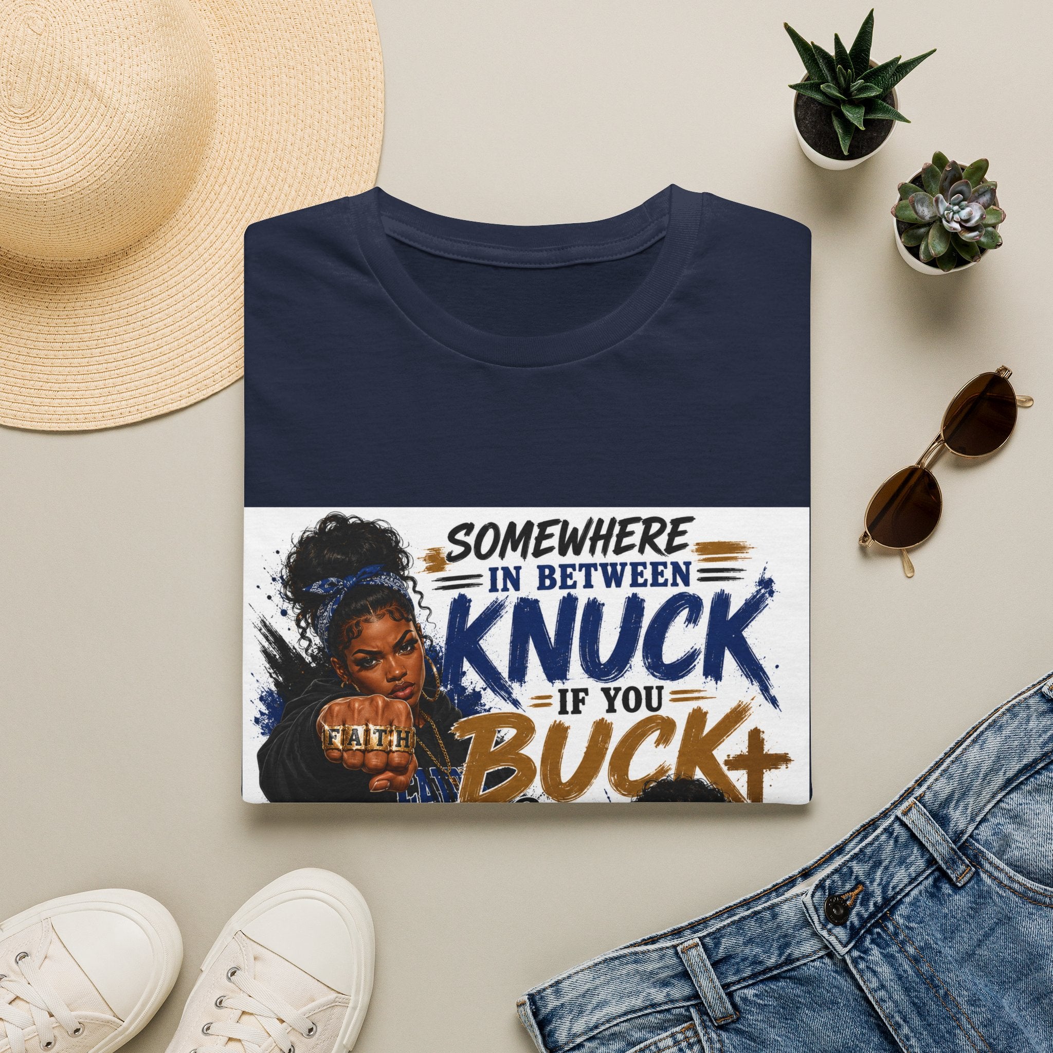 Knuck If You Buck T‑Shirt — “Somewhere In Between” Gospel‑Proud Graphic Tee