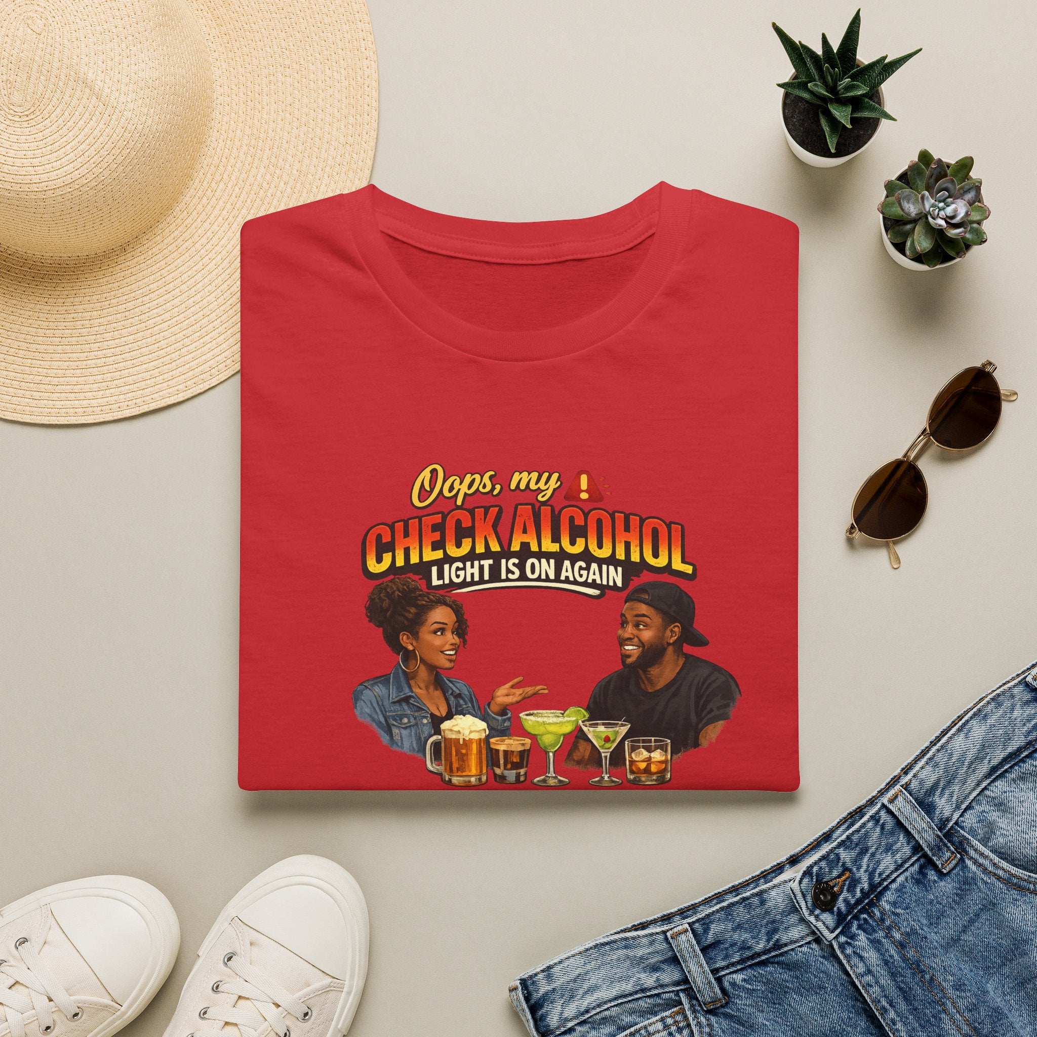 Oops My Check Alcohol Light Is On Again T-Shirt | Funny Drinking Shirt | Day Party Graphic Tee