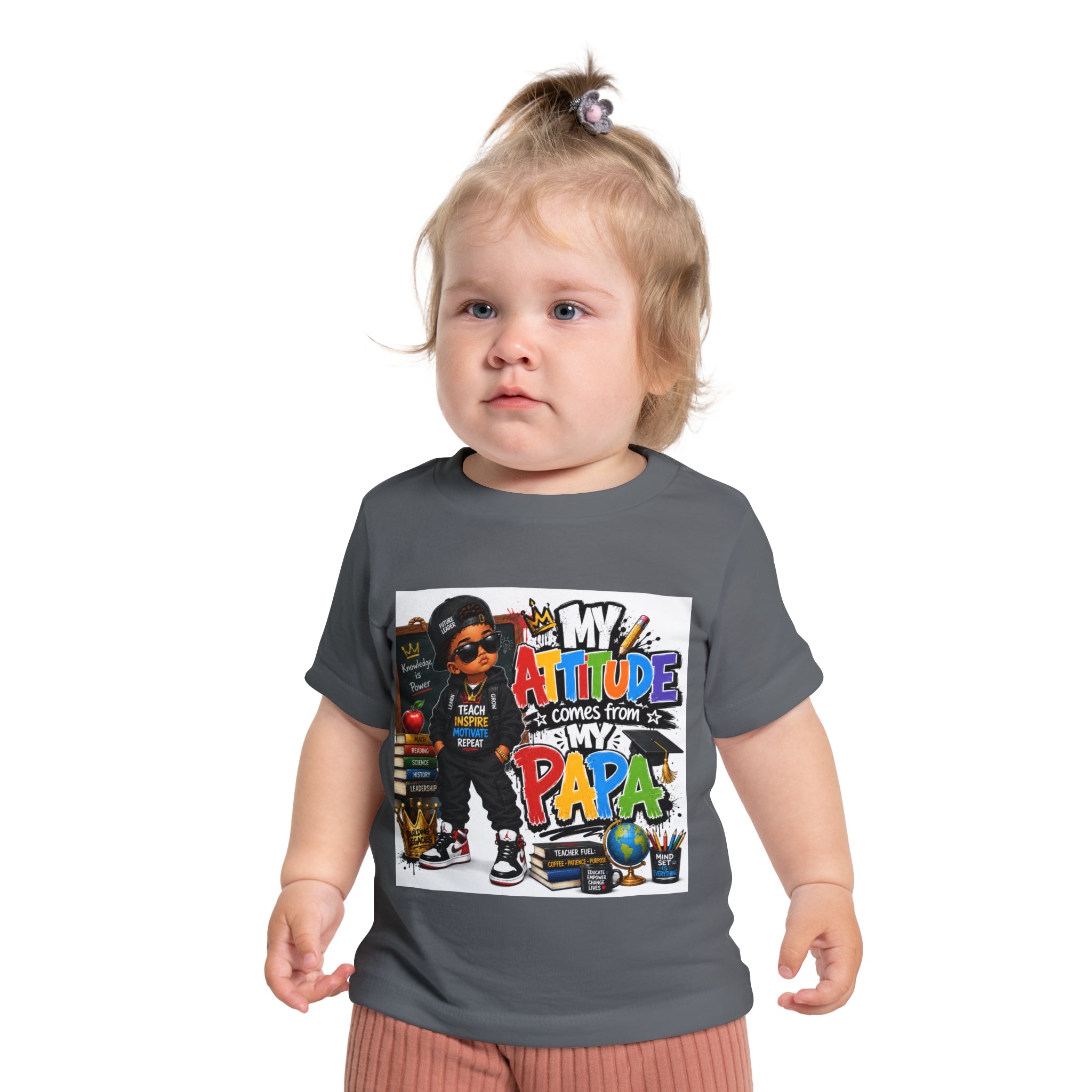 Baby T-Shirt "My Attitude Comes From My Papa" — Cute Hip-Hop Infant Tee for Grandparents, Daddy’s Little One, Gift for Father's Day