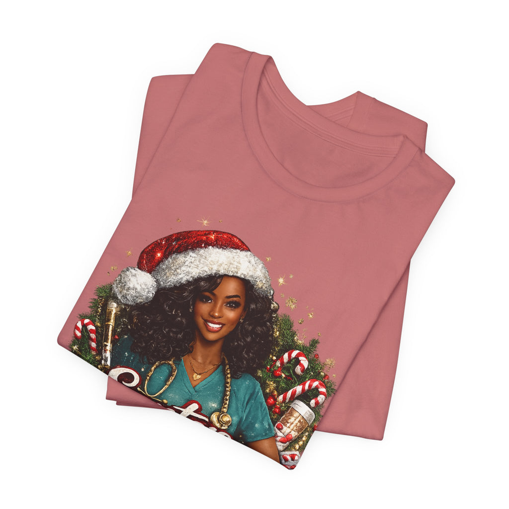 Santa's Favorite Nurse – Black Nurse Christmas T-Shirt