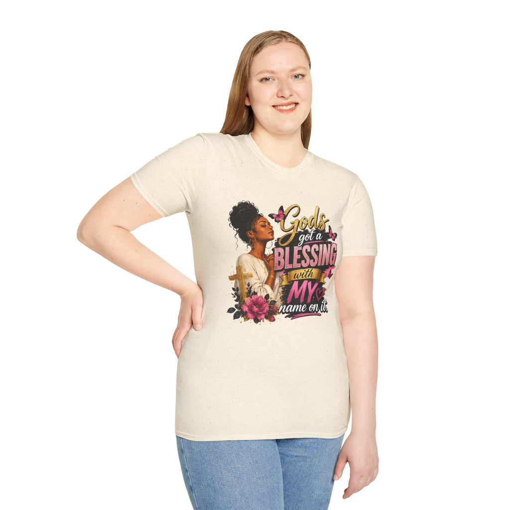 God's Got a Blessing With My Name On It T-Shirt | Faith Tee | Black Woman Prayer Graphic Tee