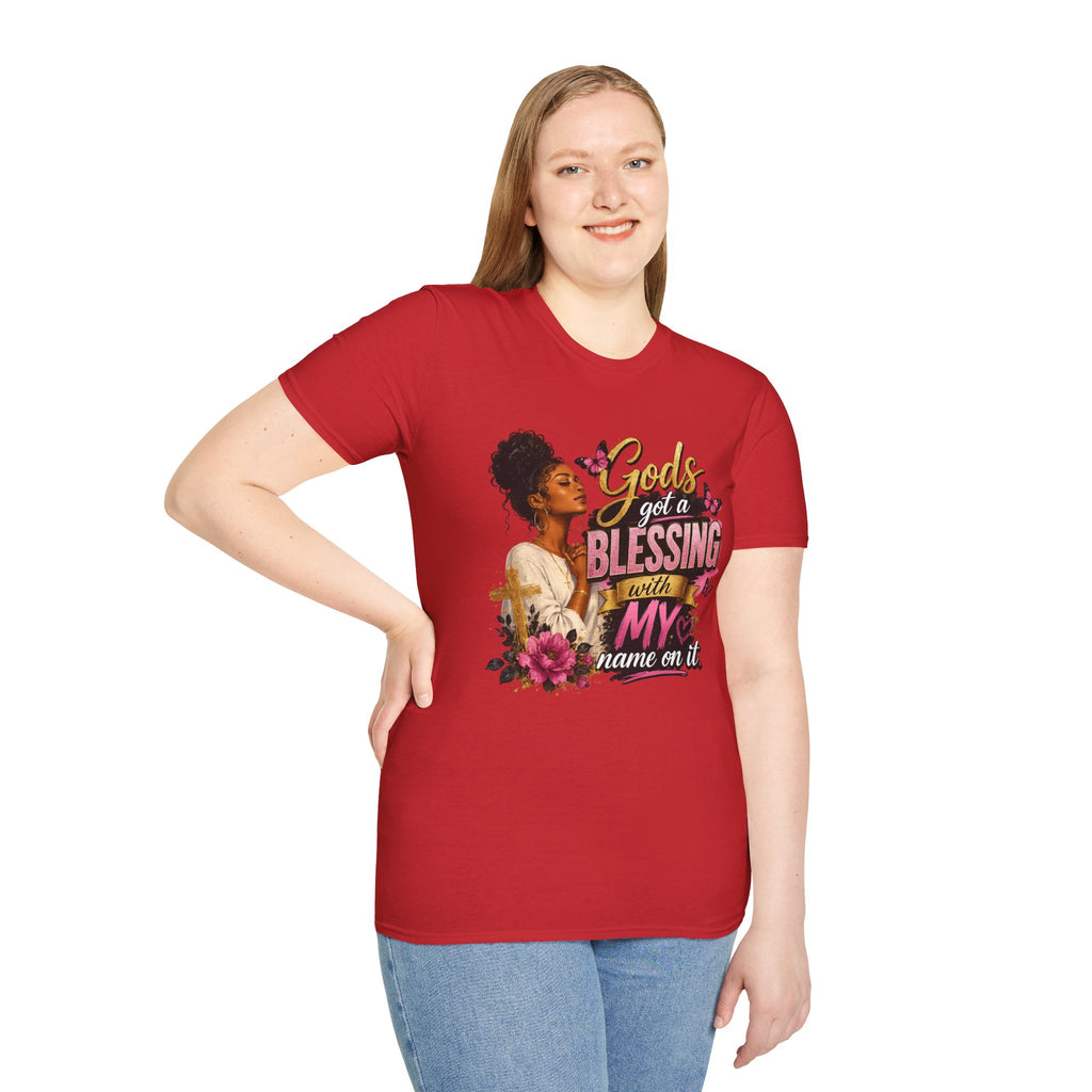 God's Got a Blessing With My Name On It T-Shirt | Faith Tee | Black Woman Prayer Graphic Tee