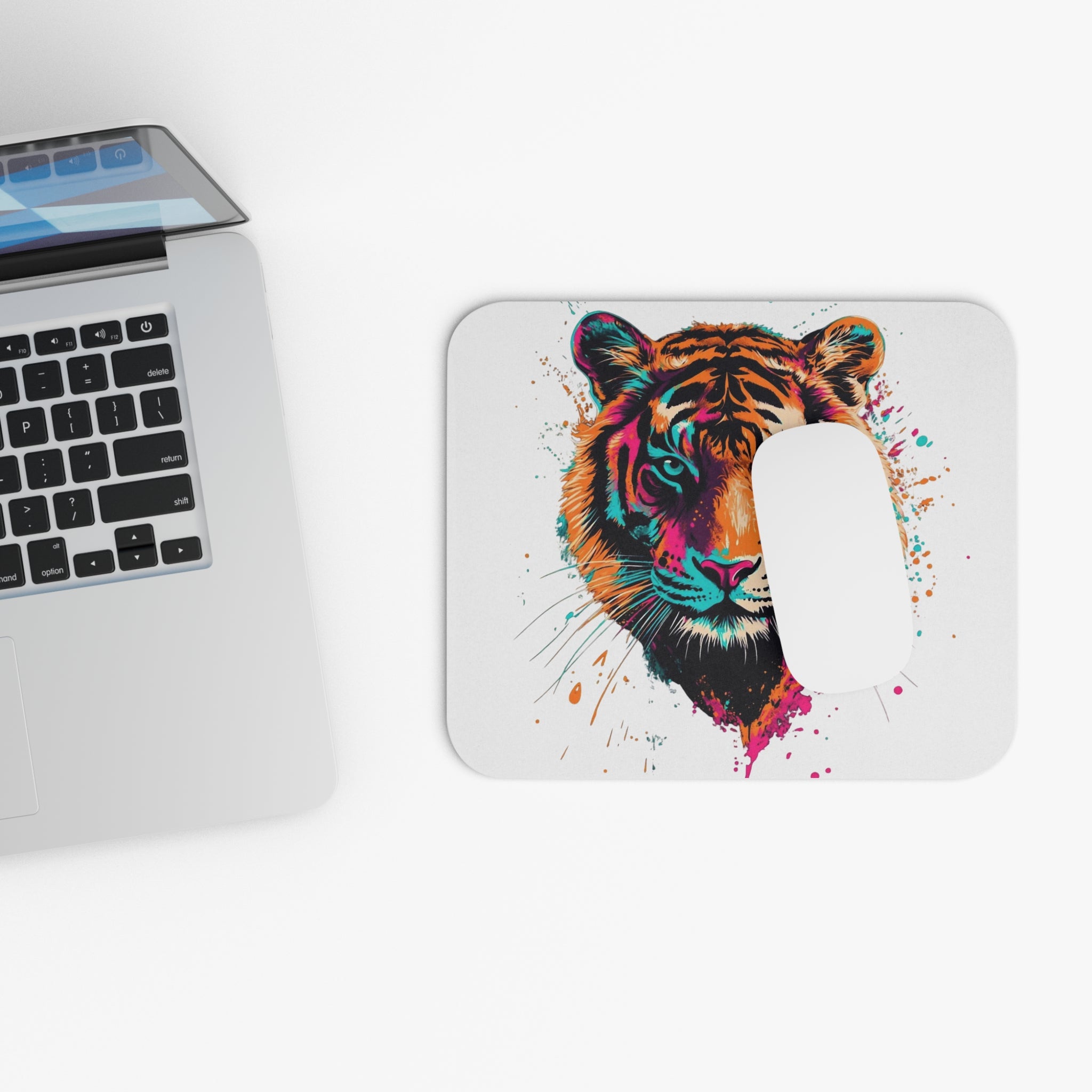 Neon Tiger Mouse Pad – Bold Colorful Wild Animal Graphic Desk Accessory