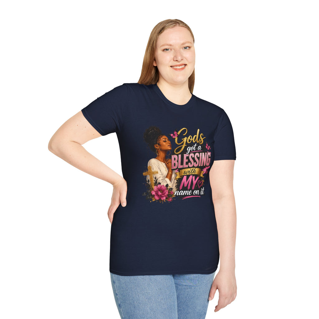 God's Got a Blessing With My Name On It T-Shirt | Faith Tee | Black Woman Prayer Graphic Tee
