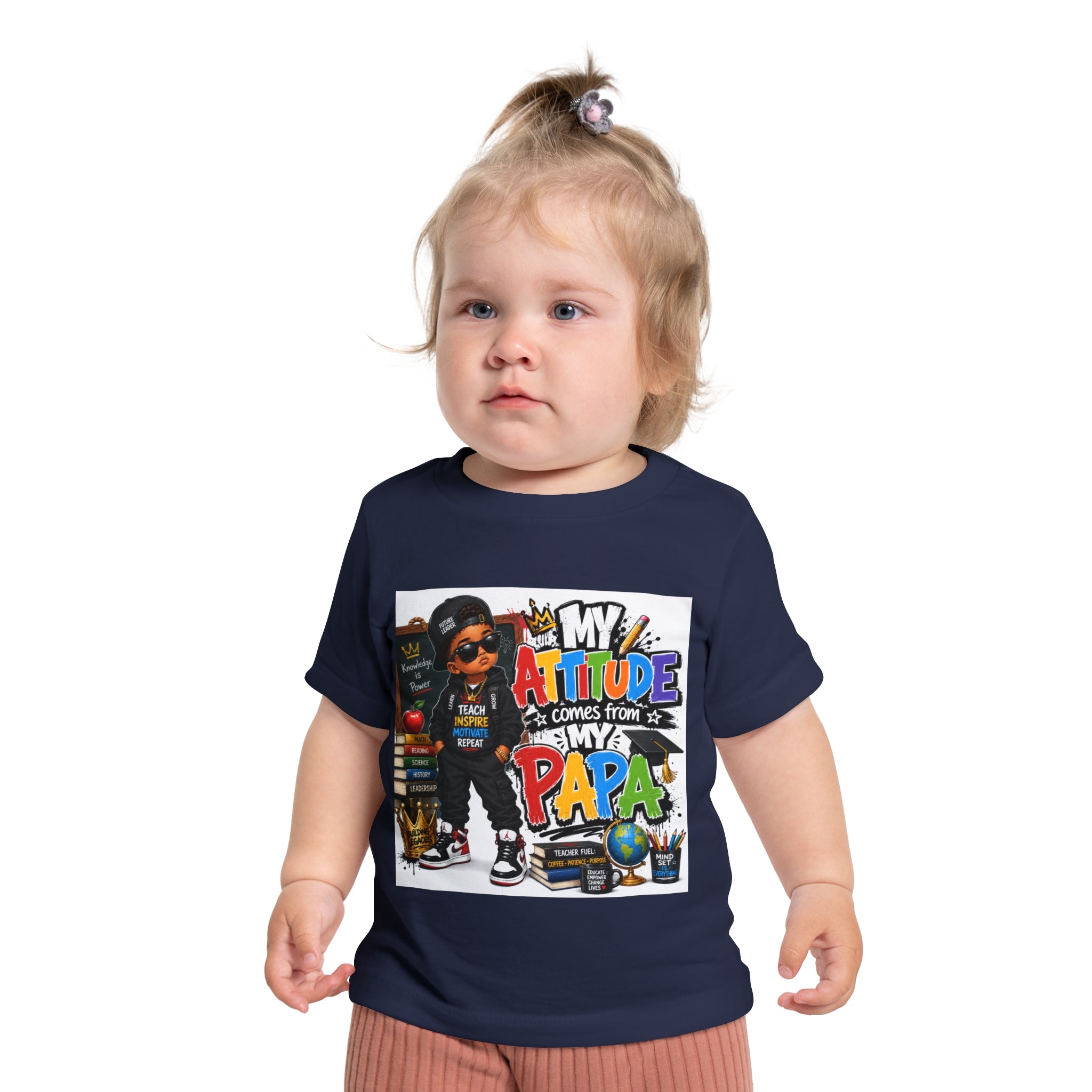 Baby T-Shirt "My Attitude Comes From My Papa" — Cute Hip-Hop Infant Tee for Grandparents, Daddy’s Little One, Gift for Father's Day