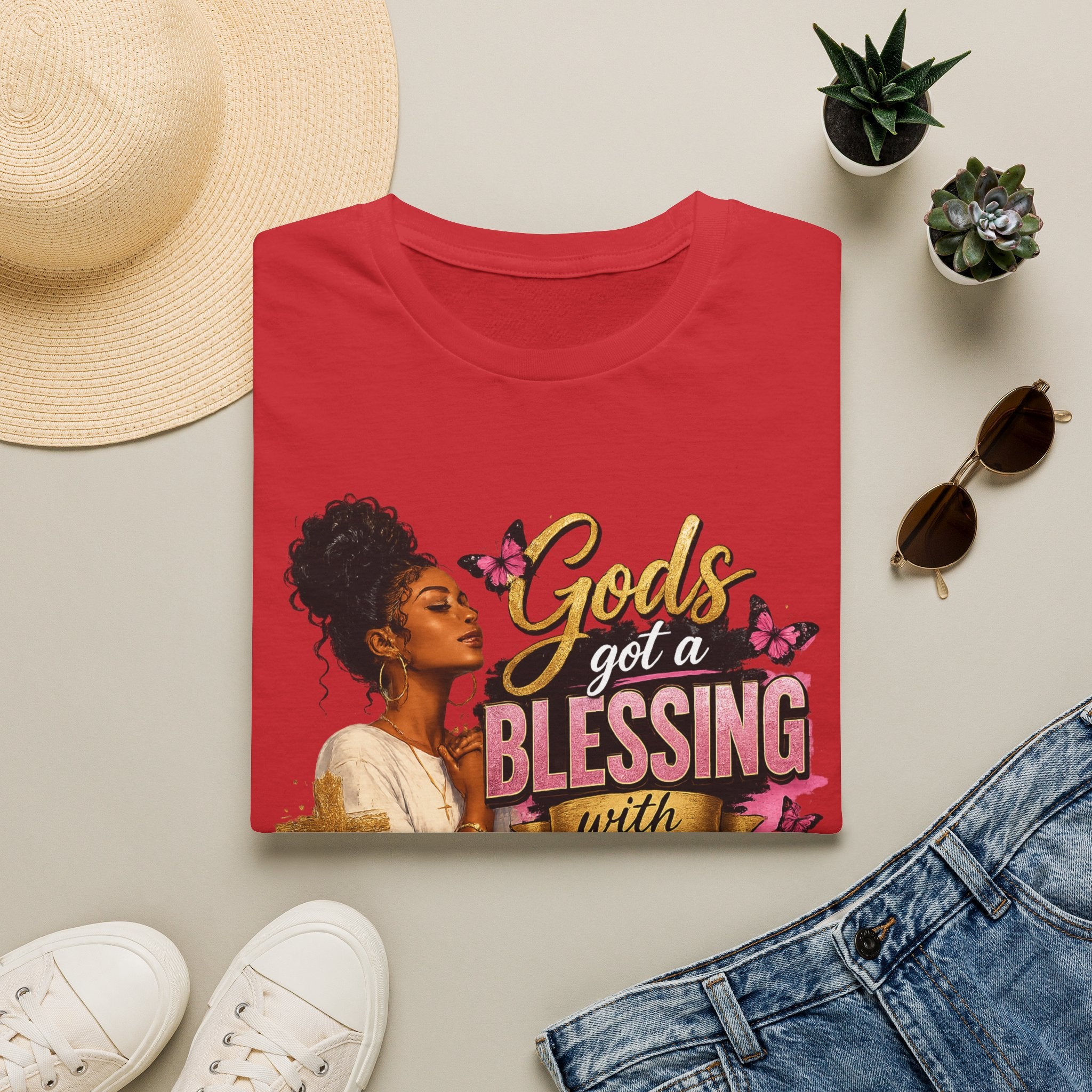 God's Got a Blessing With My Name On It T-Shirt | Faith Tee | Black Woman Prayer Graphic Tee
