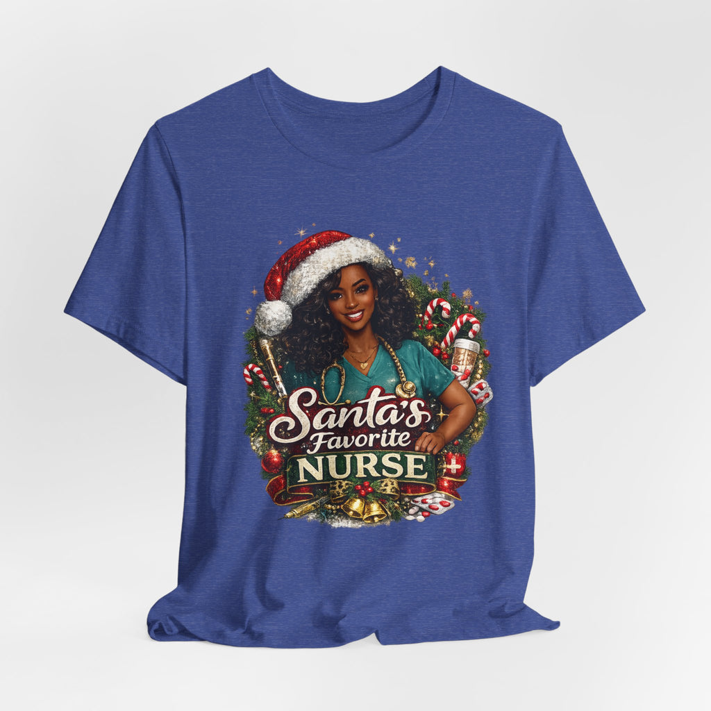 Santa's Favorite Nurse – Black Nurse Christmas T-Shirt