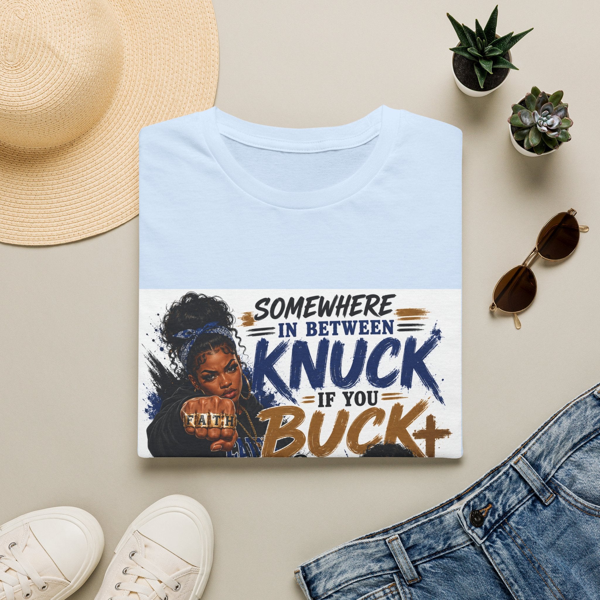 Knuck If You Buck T‑Shirt — “Somewhere In Between” Gospel‑Proud Graphic Tee