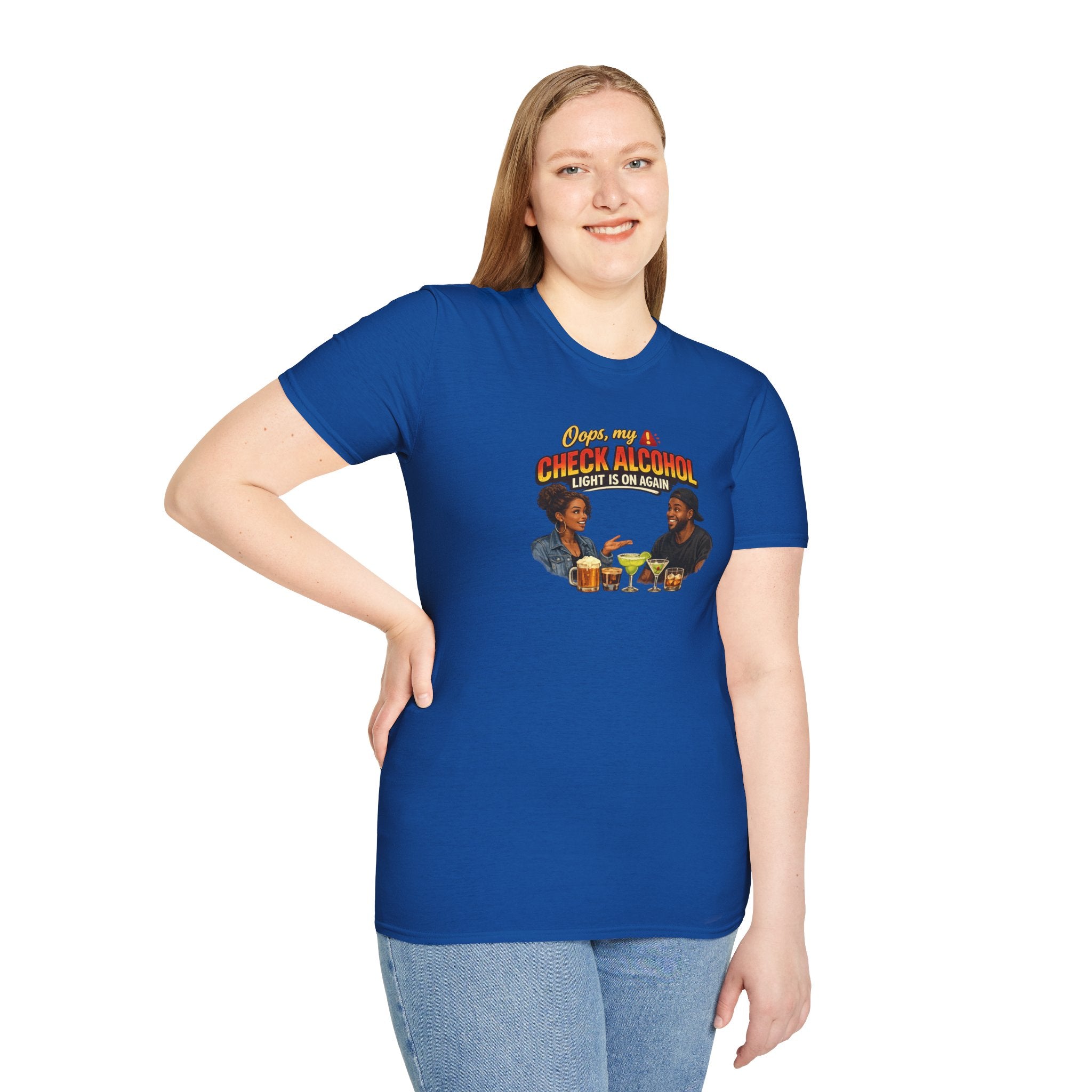 Oops My Check Alcohol Light Is On Again T-Shirt | Funny Drinking Shirt | Day Party Graphic Tee