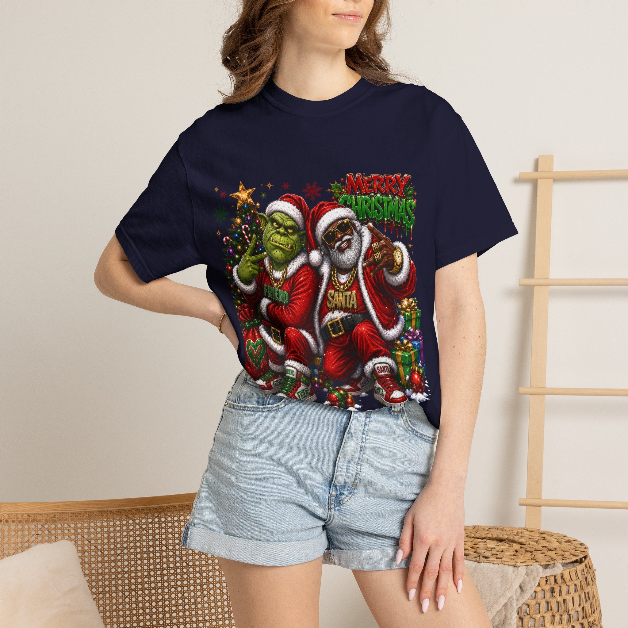 Santa and Friend Merry Christmas Shirt – Hip Hop Holiday Tee | Funny Christmas Gift