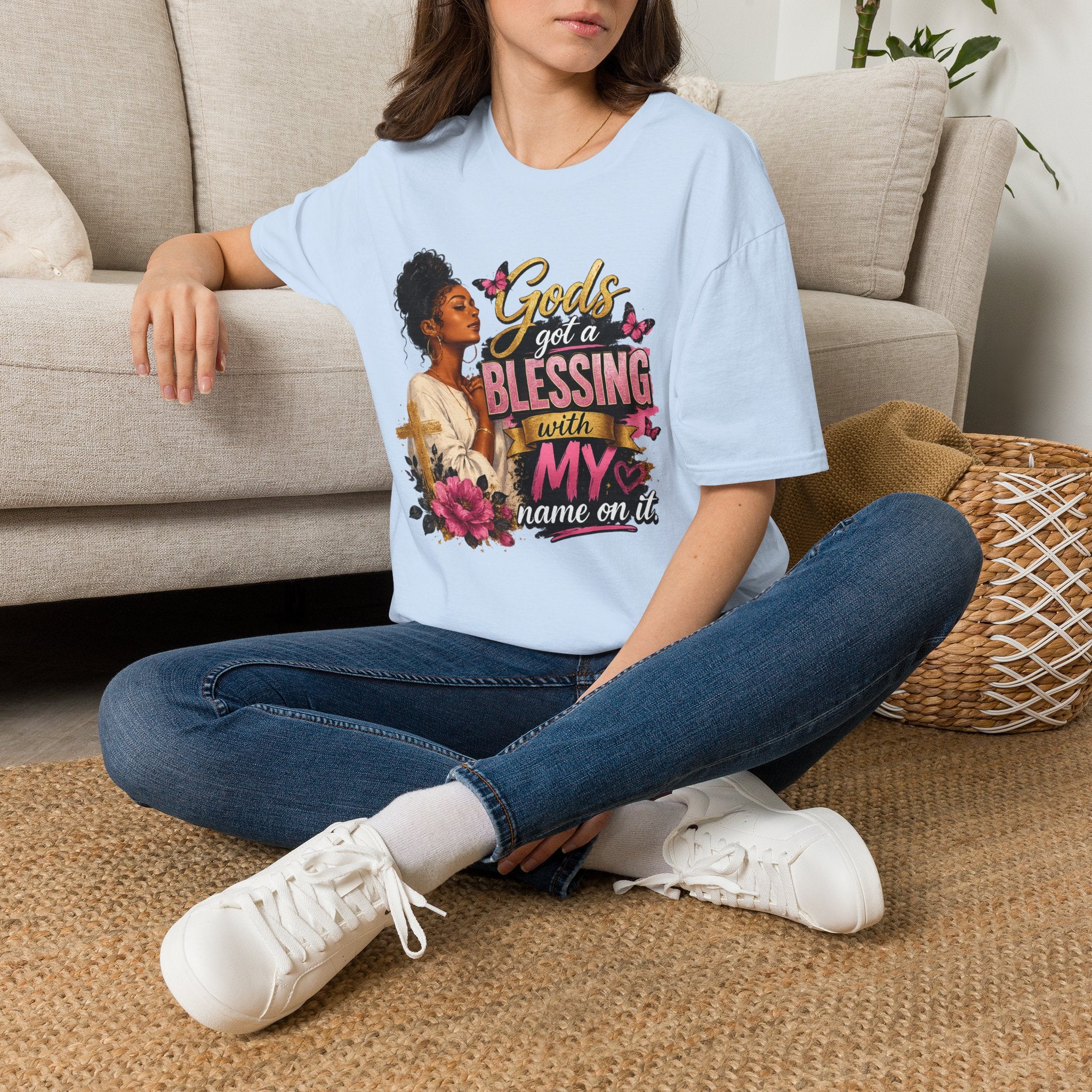 God's Got a Blessing With My Name On It T-Shirt | Faith Tee | Black Woman Prayer Graphic Tee