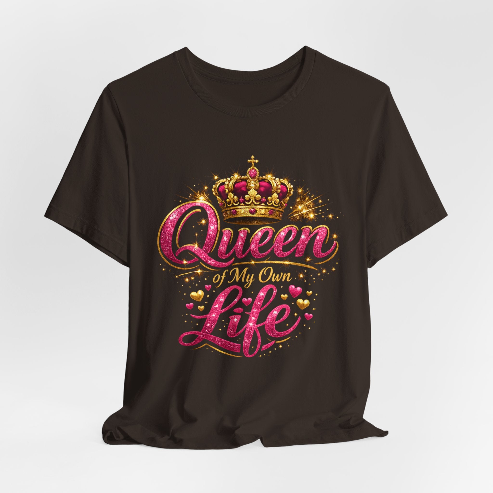 Queen of My Own Life T-Shirt | Crown Glitter Graphic Tee for Women