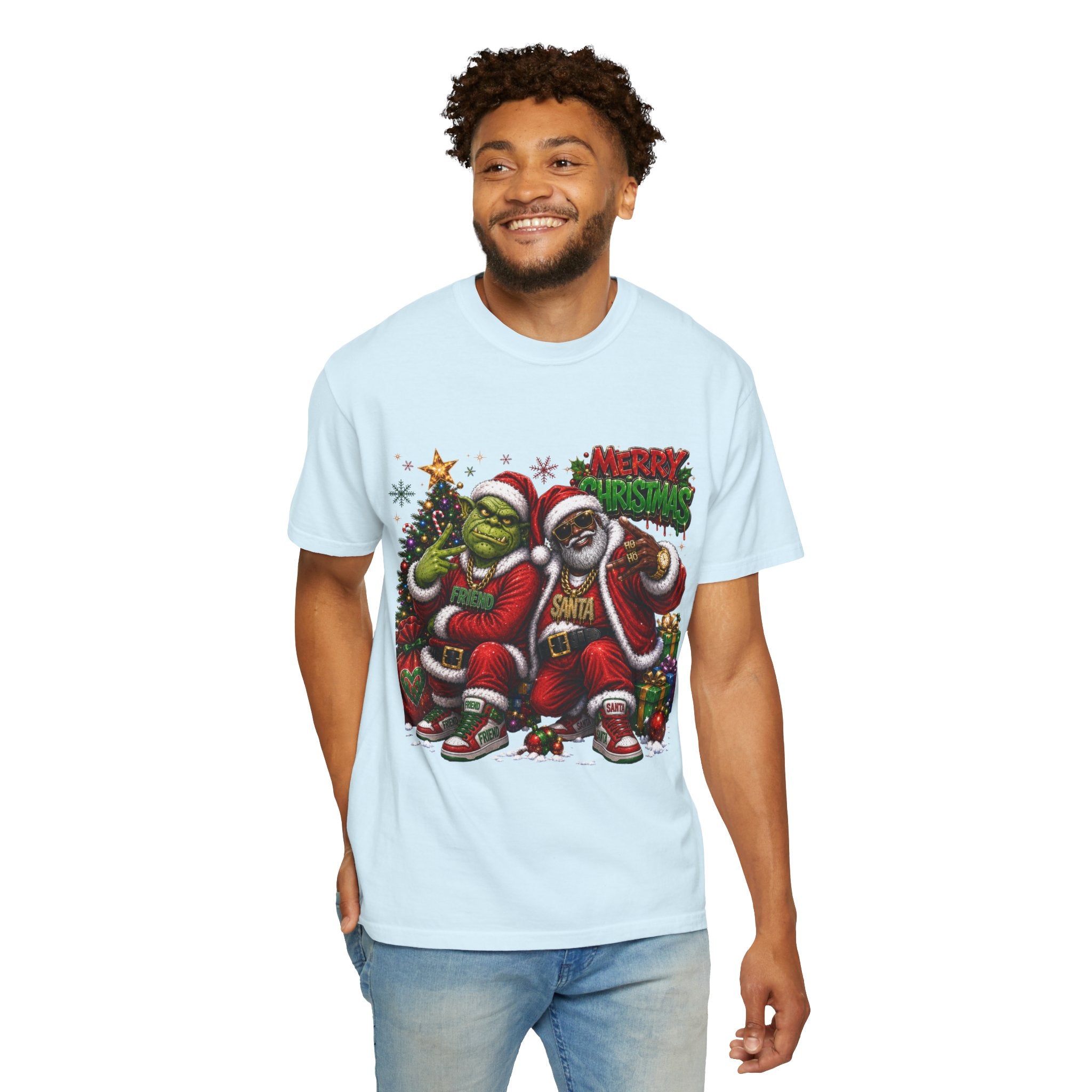 Santa and Friend Merry Christmas Shirt – Hip Hop Holiday Tee | Funny Christmas Gift
