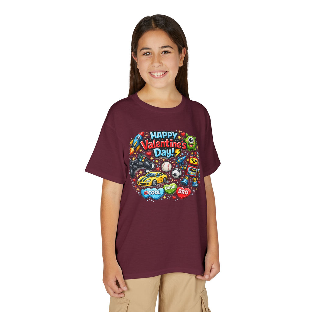 Happy Valentine's Day Cool Dude Bro Youth T-Shirt – Boys Gamer Robot Tee