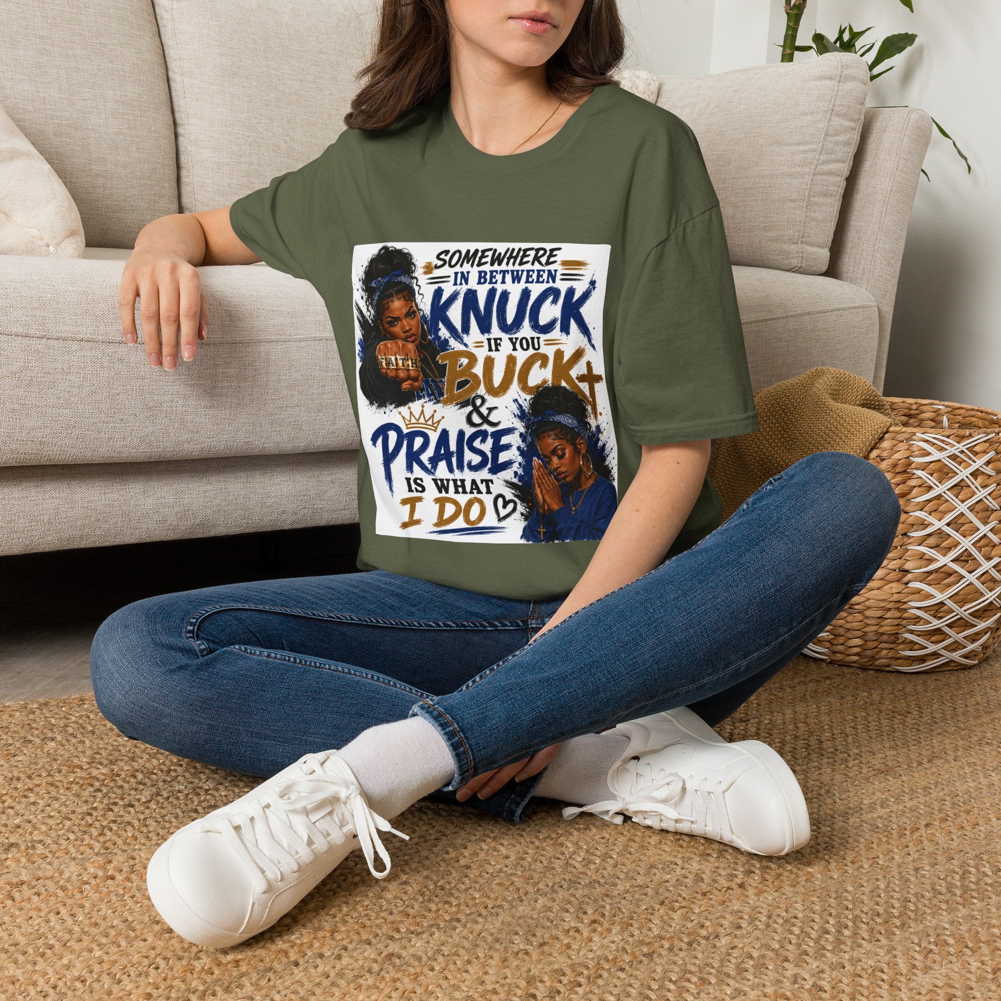 Knuck If You Buck T‑Shirt — “Somewhere In Between” Gospel‑Proud Graphic Tee