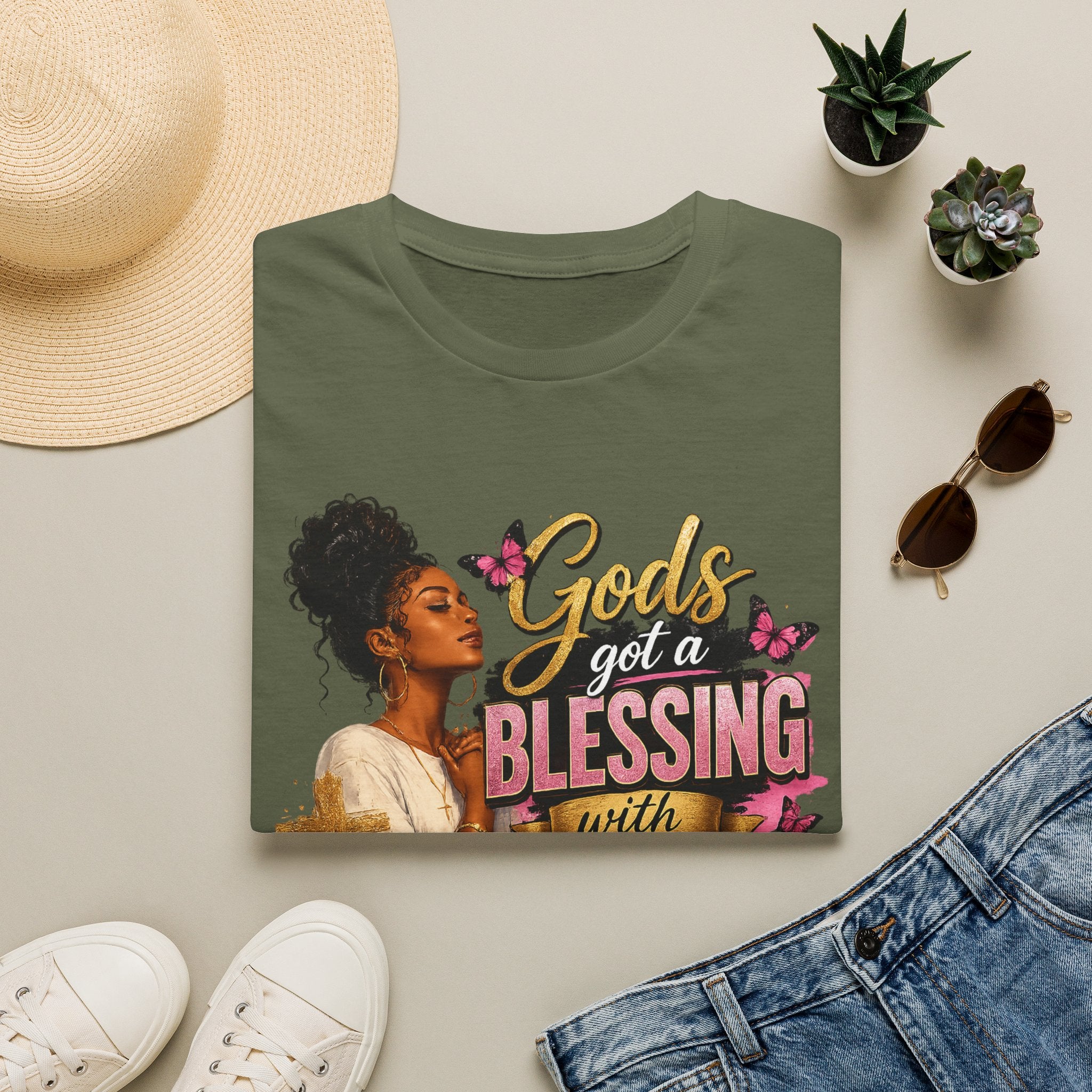 God's Got a Blessing With My Name On It T-Shirt | Faith Tee | Black Woman Prayer Graphic Tee