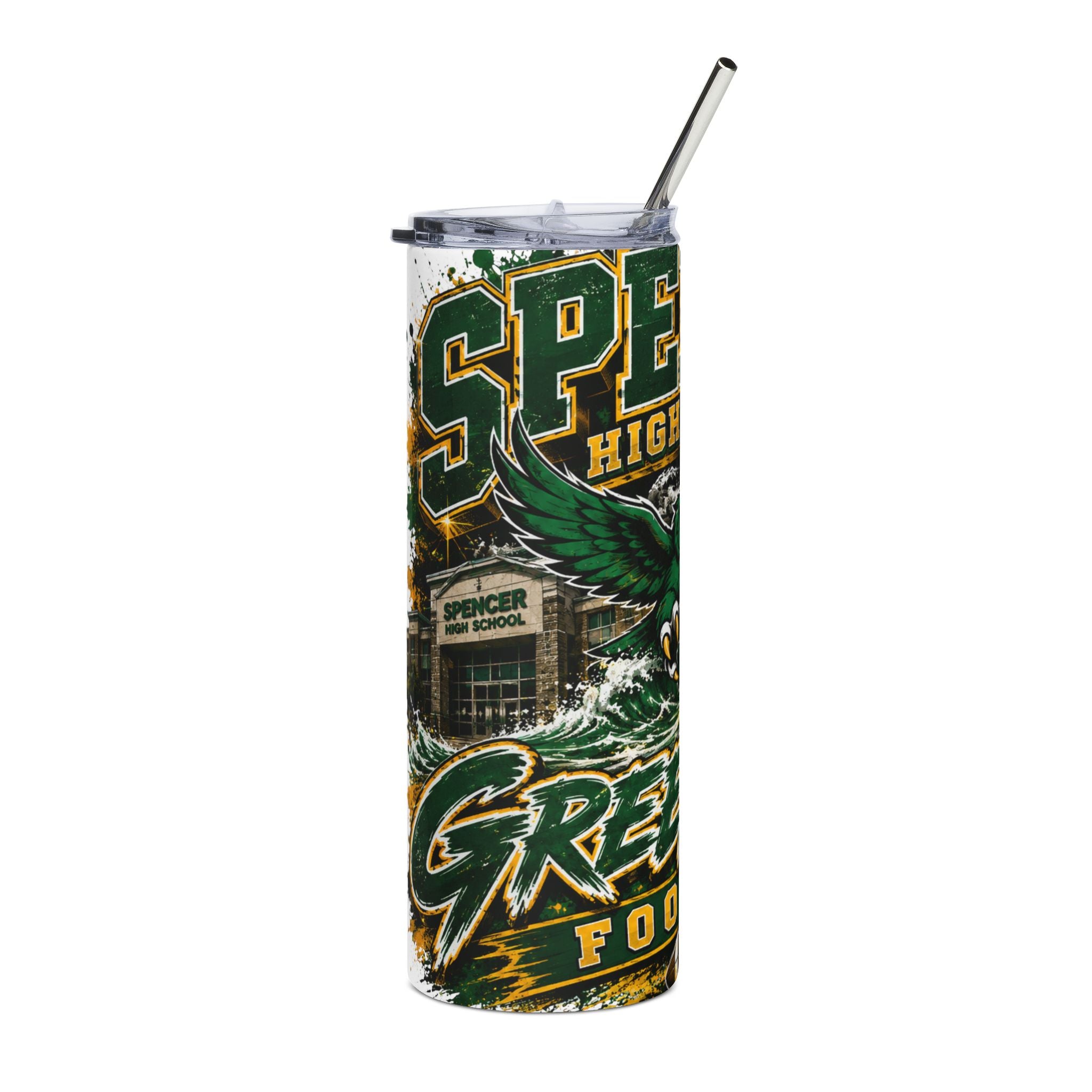 Spencer High School Greenwaves 20oz Stainless Steel Tumbler – Football Spirit