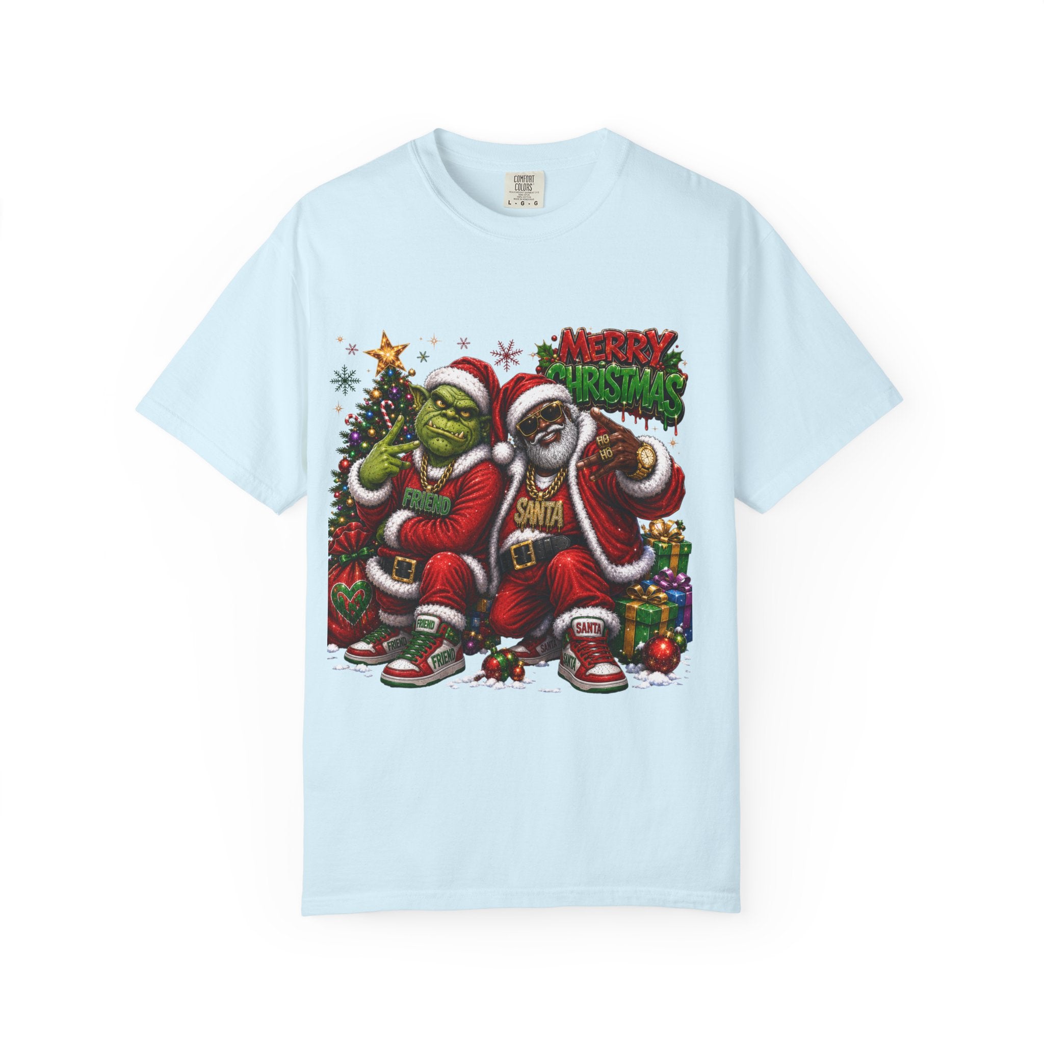 Santa and Friend Merry Christmas Shirt – Hip Hop Holiday Tee | Funny Christmas Gift
