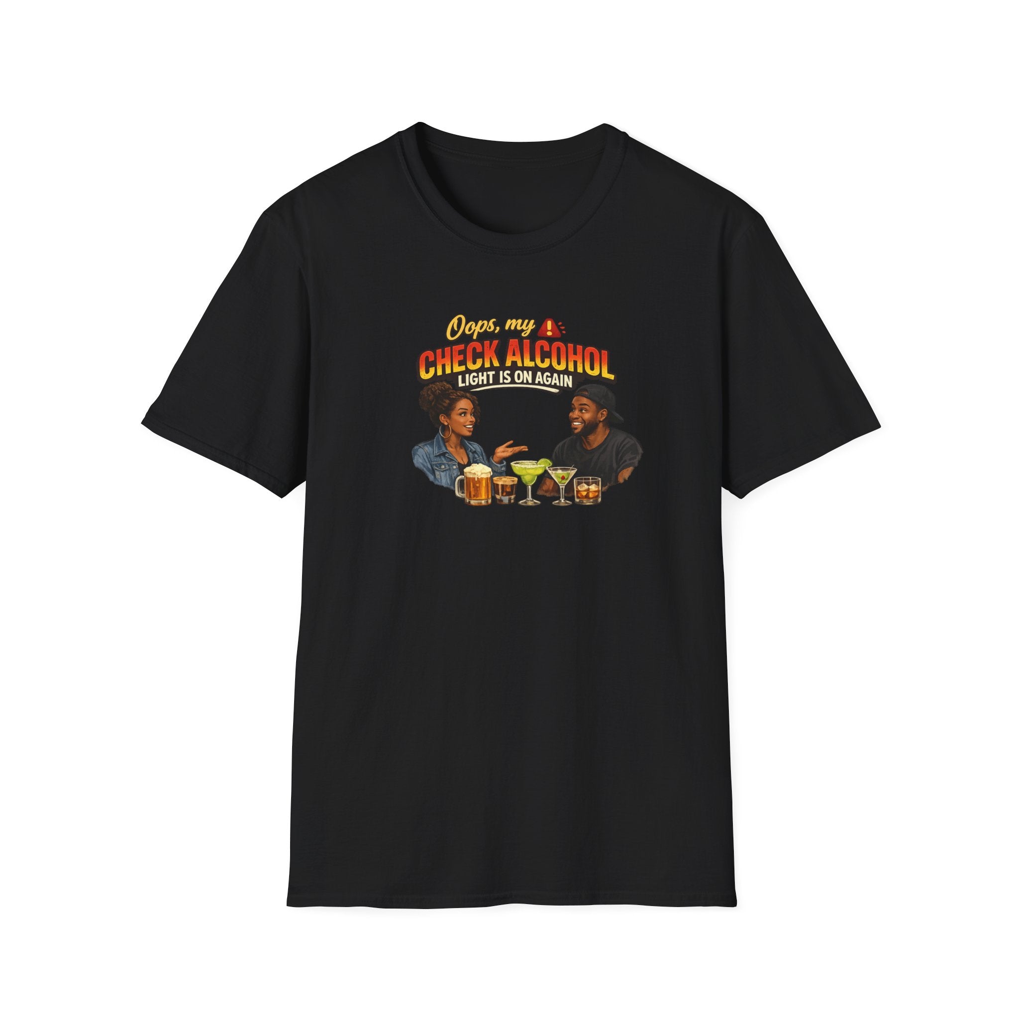 Oops My Check Alcohol Light Is On Again T-Shirt | Funny Drinking Shirt | Day Party Graphic Tee