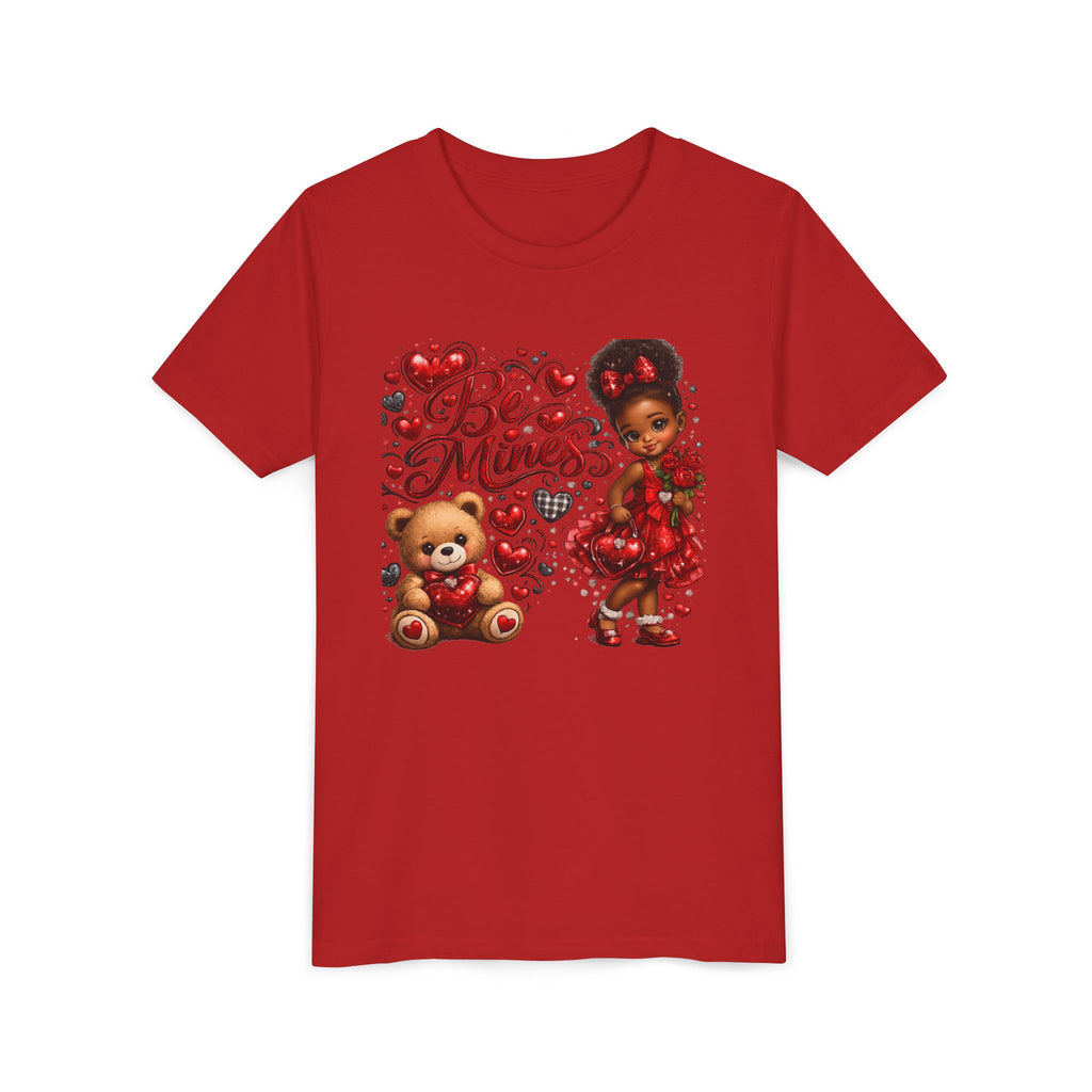 Be Mine Valentine's Day Youth T-Shirt – Cute Black Girl Teddy Bear Tee