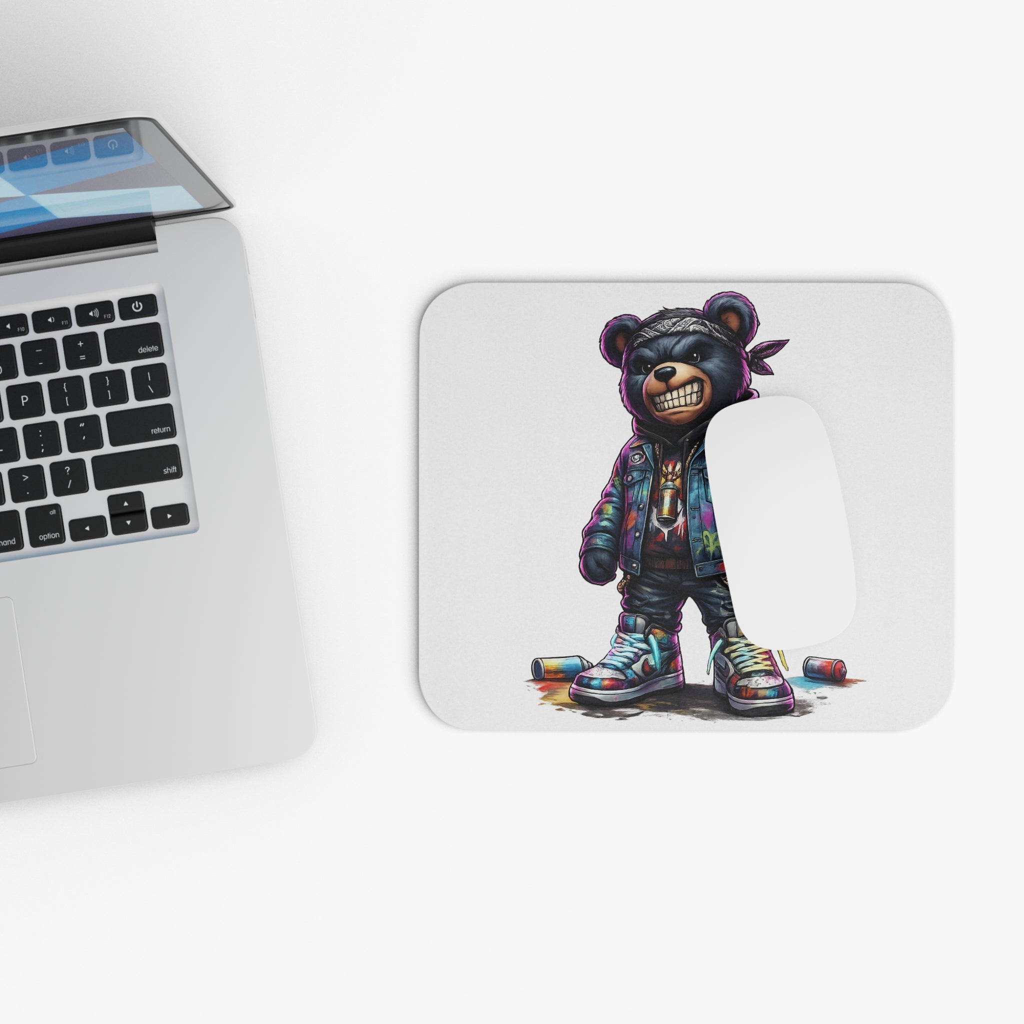 Gangsta Bear Mouse Pad – Bold Street Art Graffiti Graphic Desk Accessory