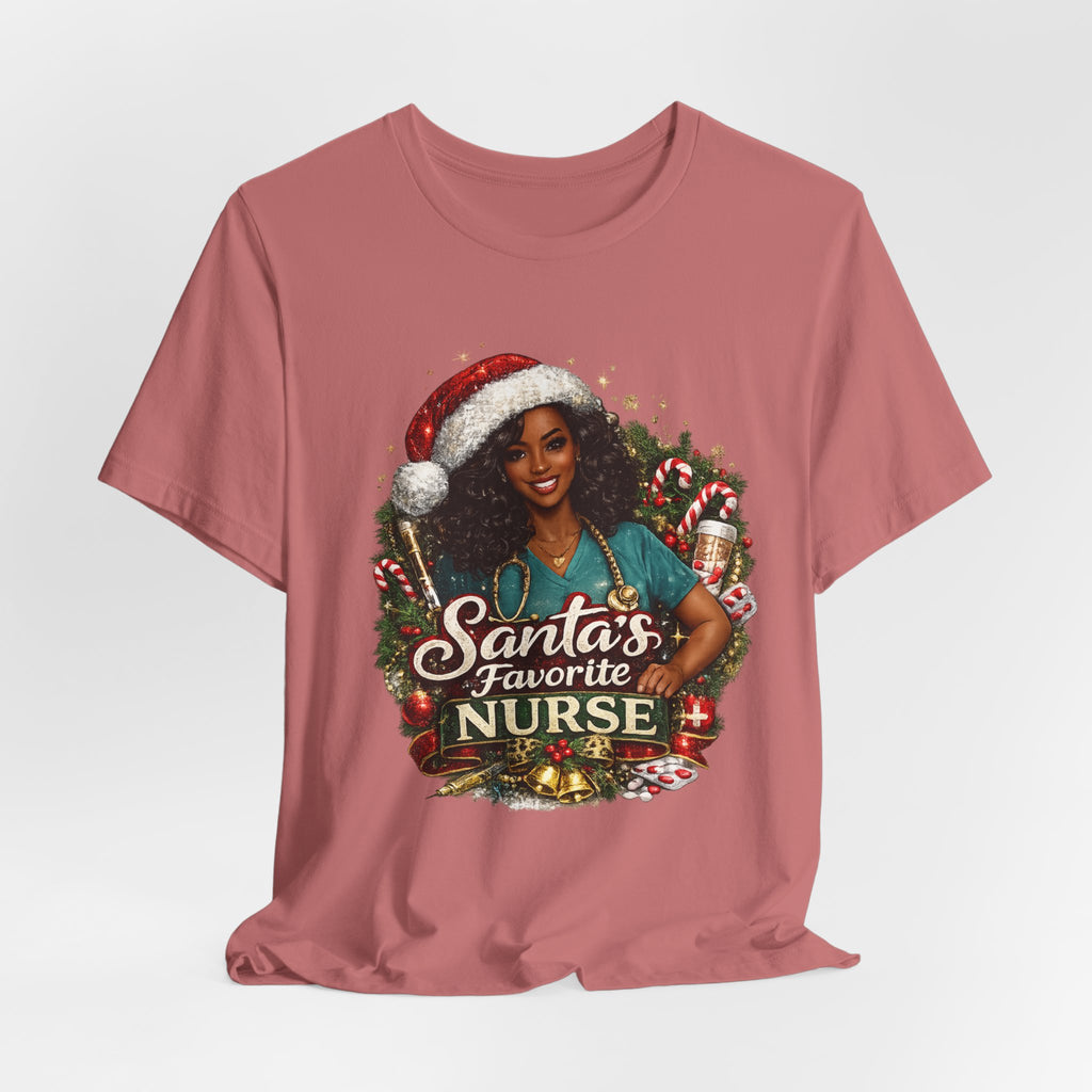 Santa's Favorite Nurse – Black Nurse Christmas T-Shirt