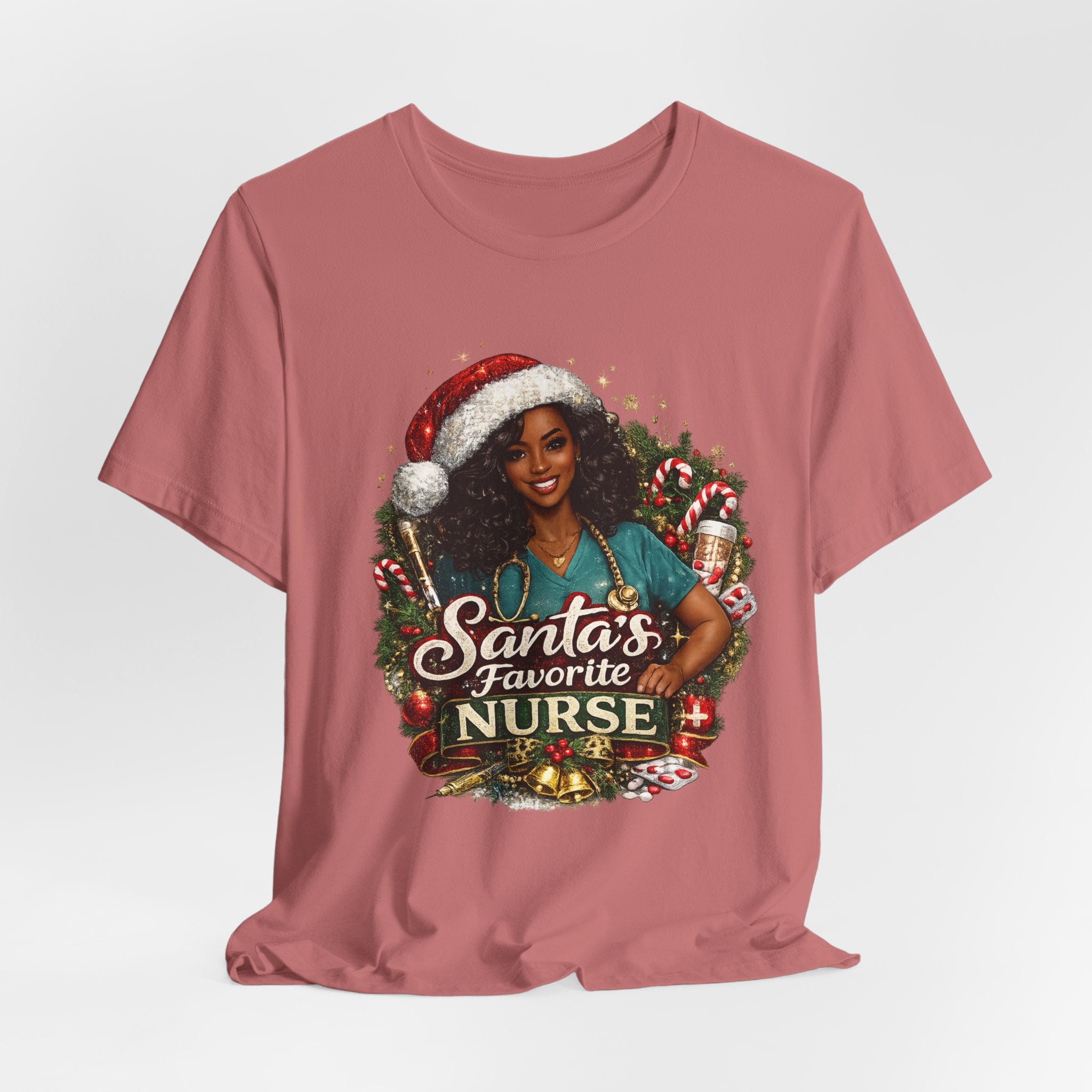 Santa's Favorite Nurse – Black Nurse Christmas T-Shirt