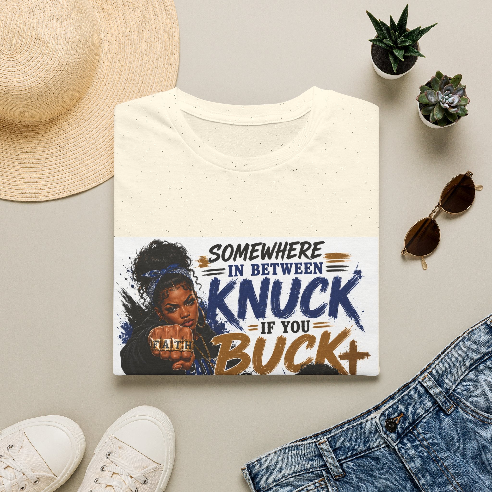 Knuck If You Buck T‑Shirt — “Somewhere In Between” Gospel‑Proud Graphic Tee