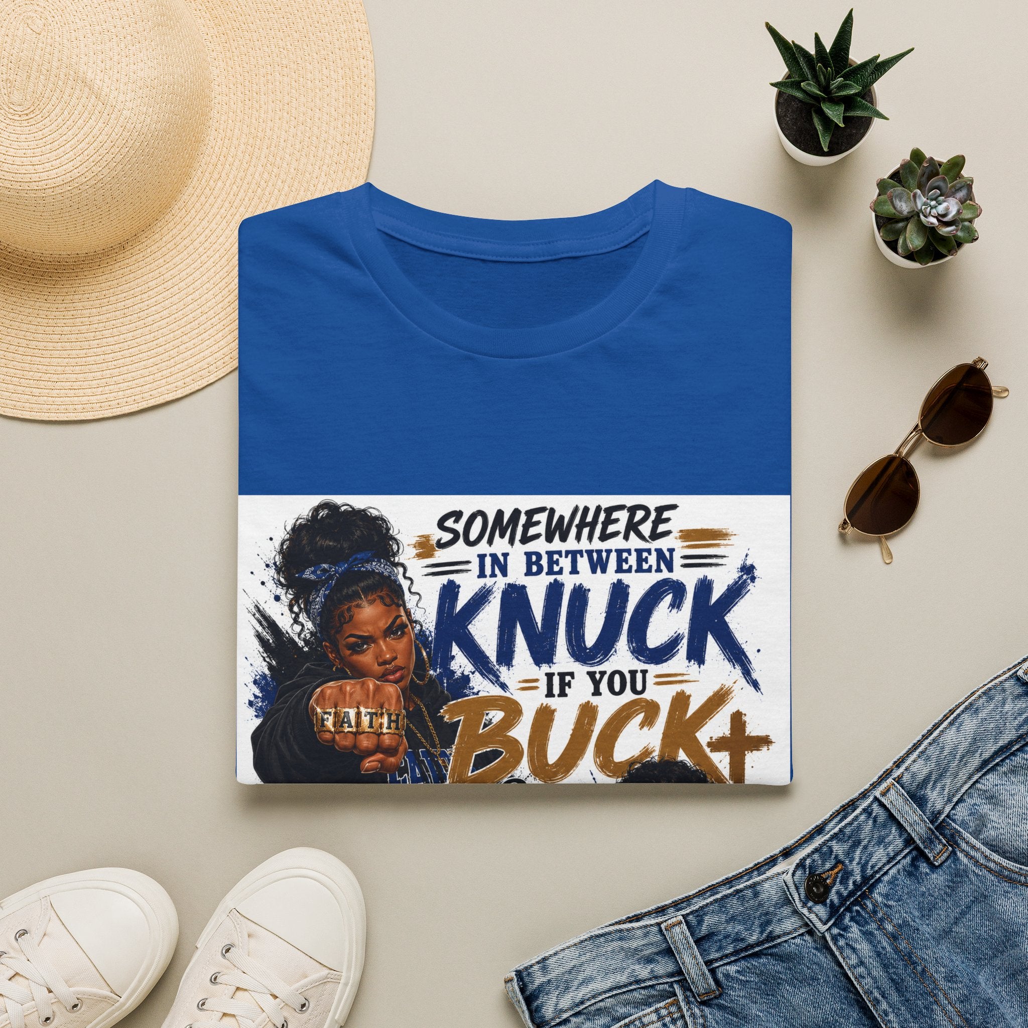 Knuck If You Buck T‑Shirt — “Somewhere In Between” Gospel‑Proud Graphic Tee