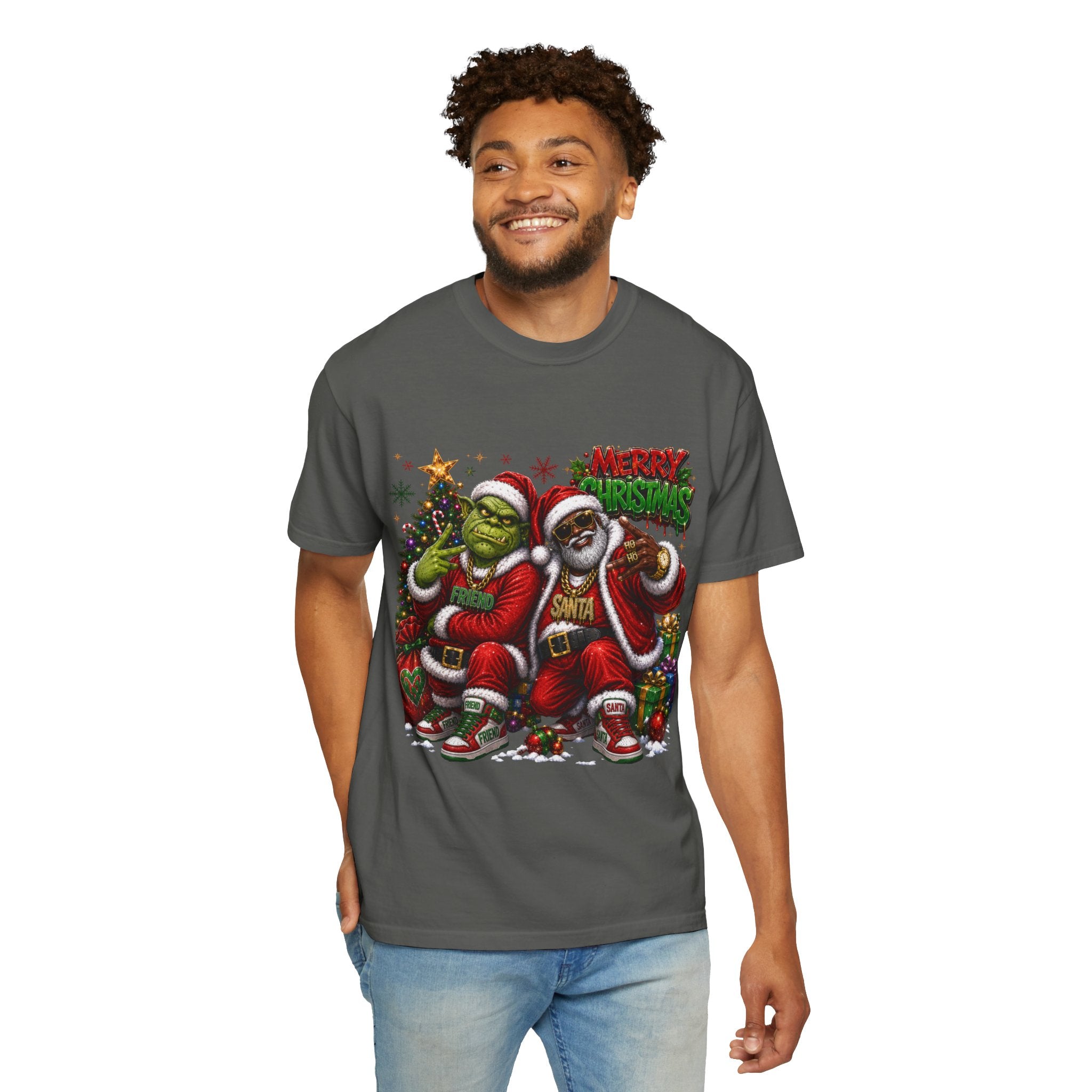 Santa and Friend Merry Christmas Shirt – Hip Hop Holiday Tee | Funny Christmas Gift