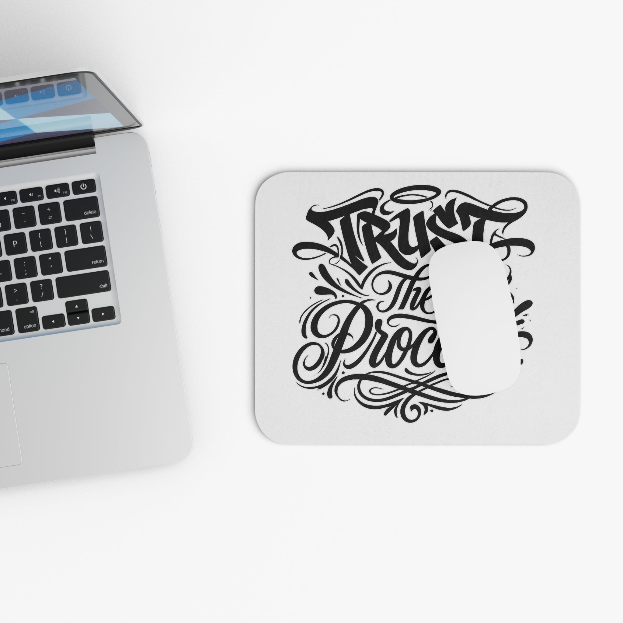 Trust the Process Mouse Pad – Black & White Ornate Lettering Desk Accessory