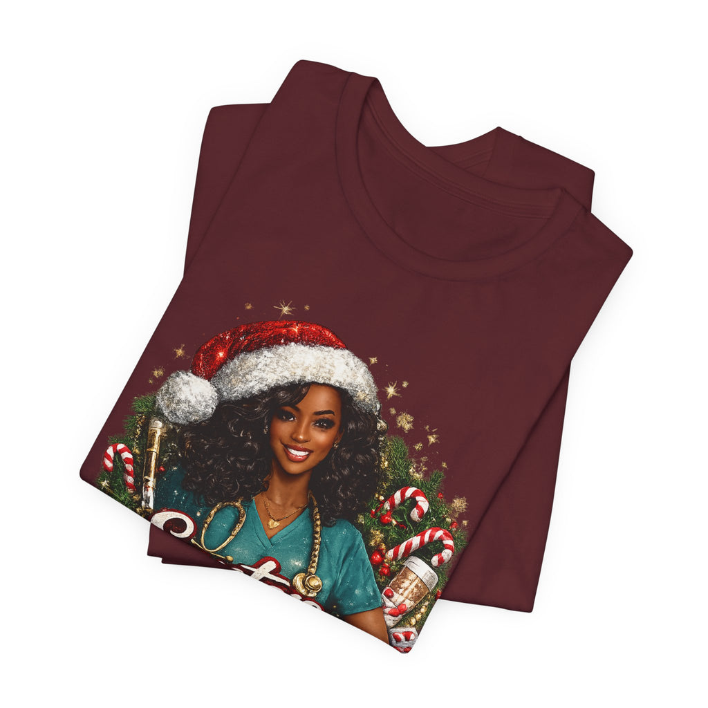 Santa's Favorite Nurse – Black Nurse Christmas T-Shirt