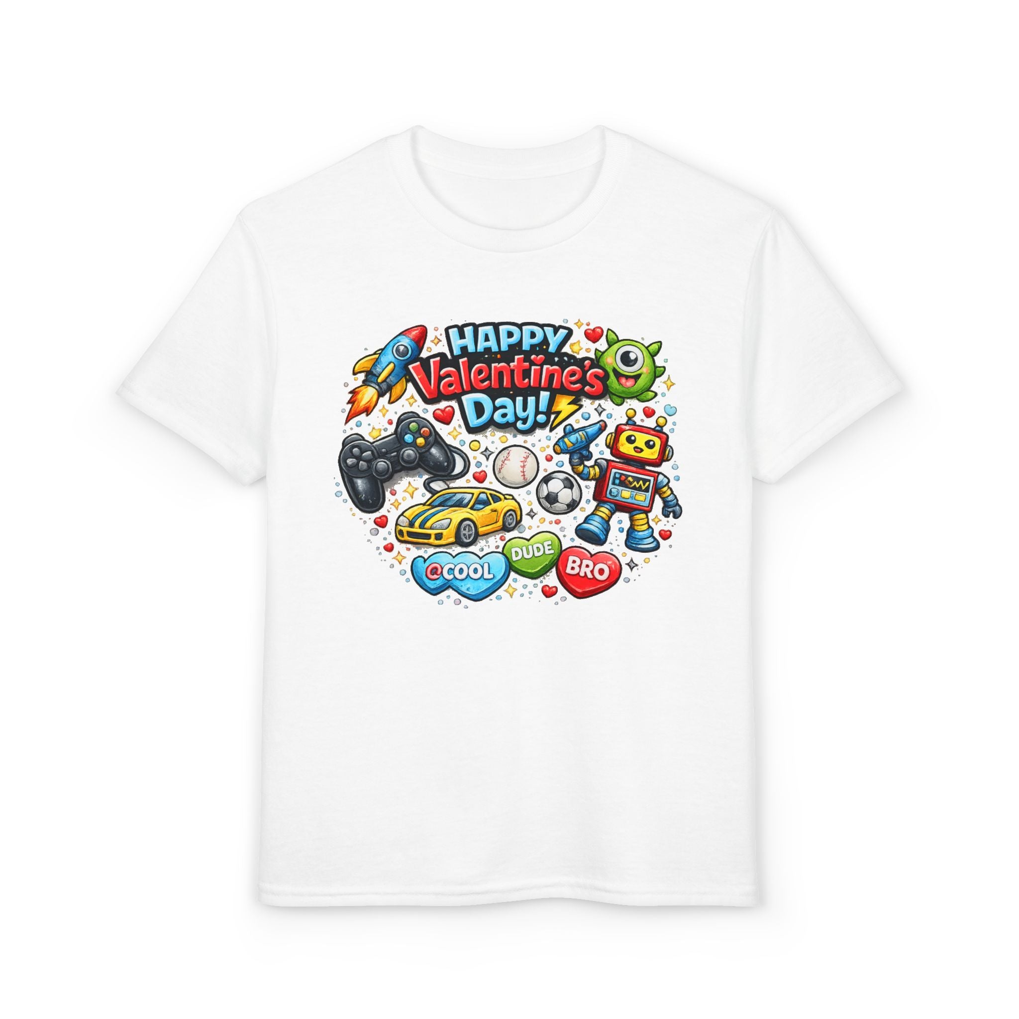 Happy Valentine's Day Cool Dude Bro Youth T-Shirt – Boys Gamer Robot Tee
