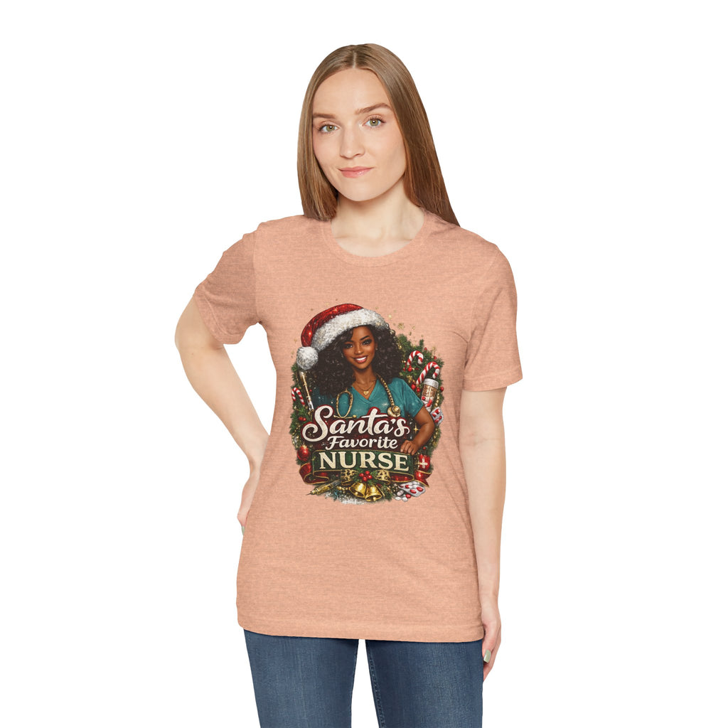Santa's Favorite Nurse – Black Nurse Christmas T-Shirt