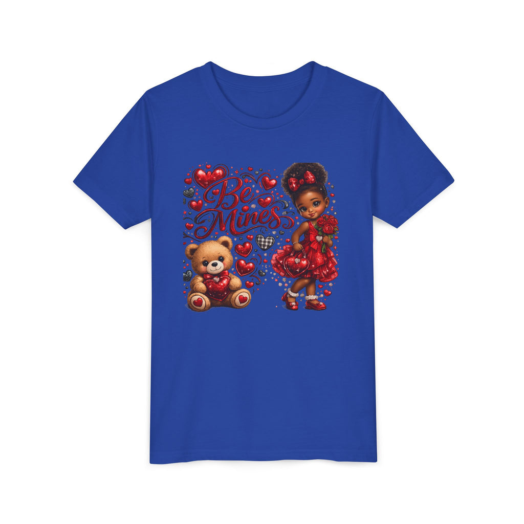 Be Mine Valentine's Day Youth T-Shirt – Cute Black Girl Teddy Bear Tee