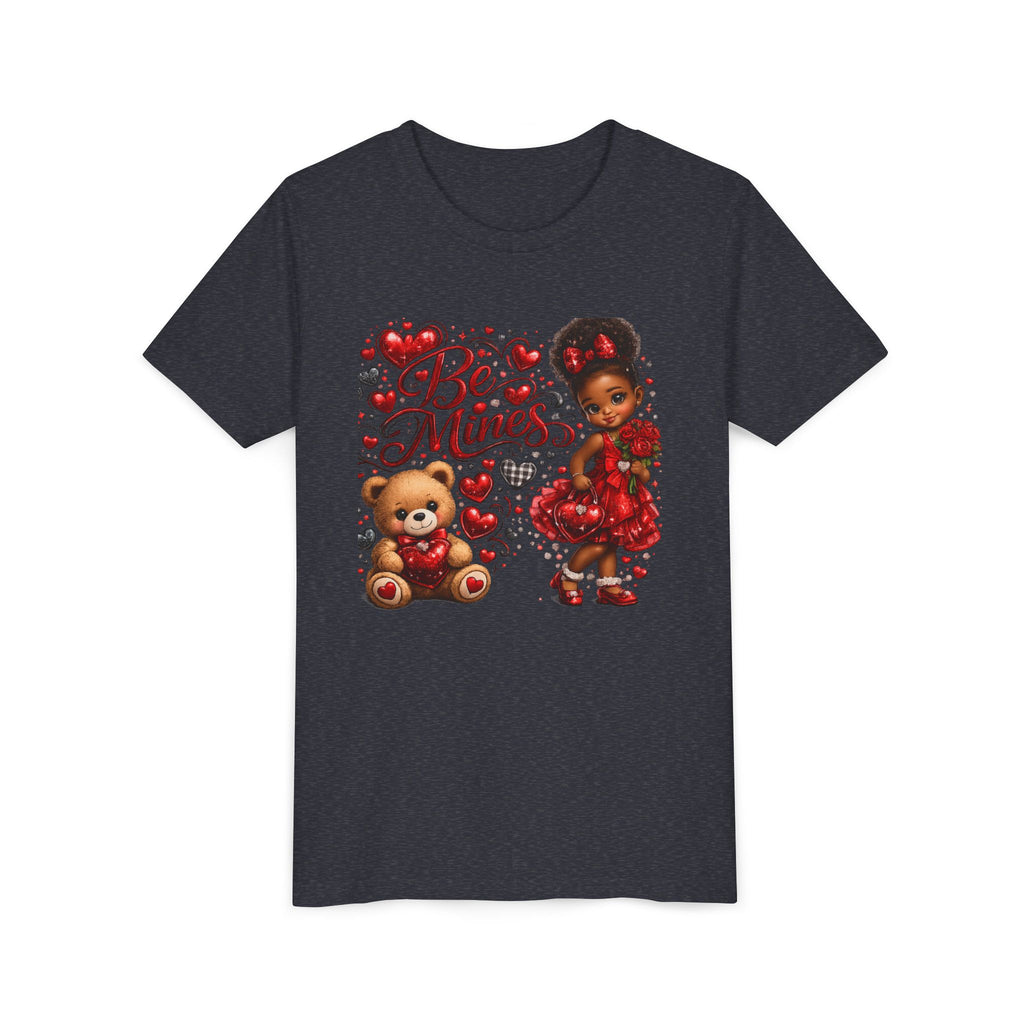 Be Mine Valentine's Day Youth T-Shirt – Cute Black Girl Teddy Bear Tee
