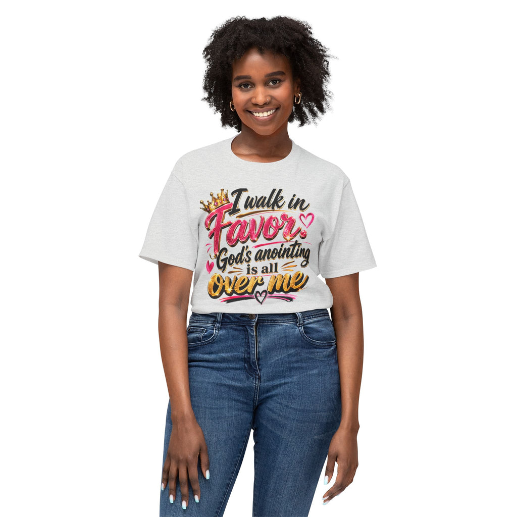 "I Walk in Favor" God's Anointing Is All Over Me Graphic Tee – Faith & Empowerment Shirt