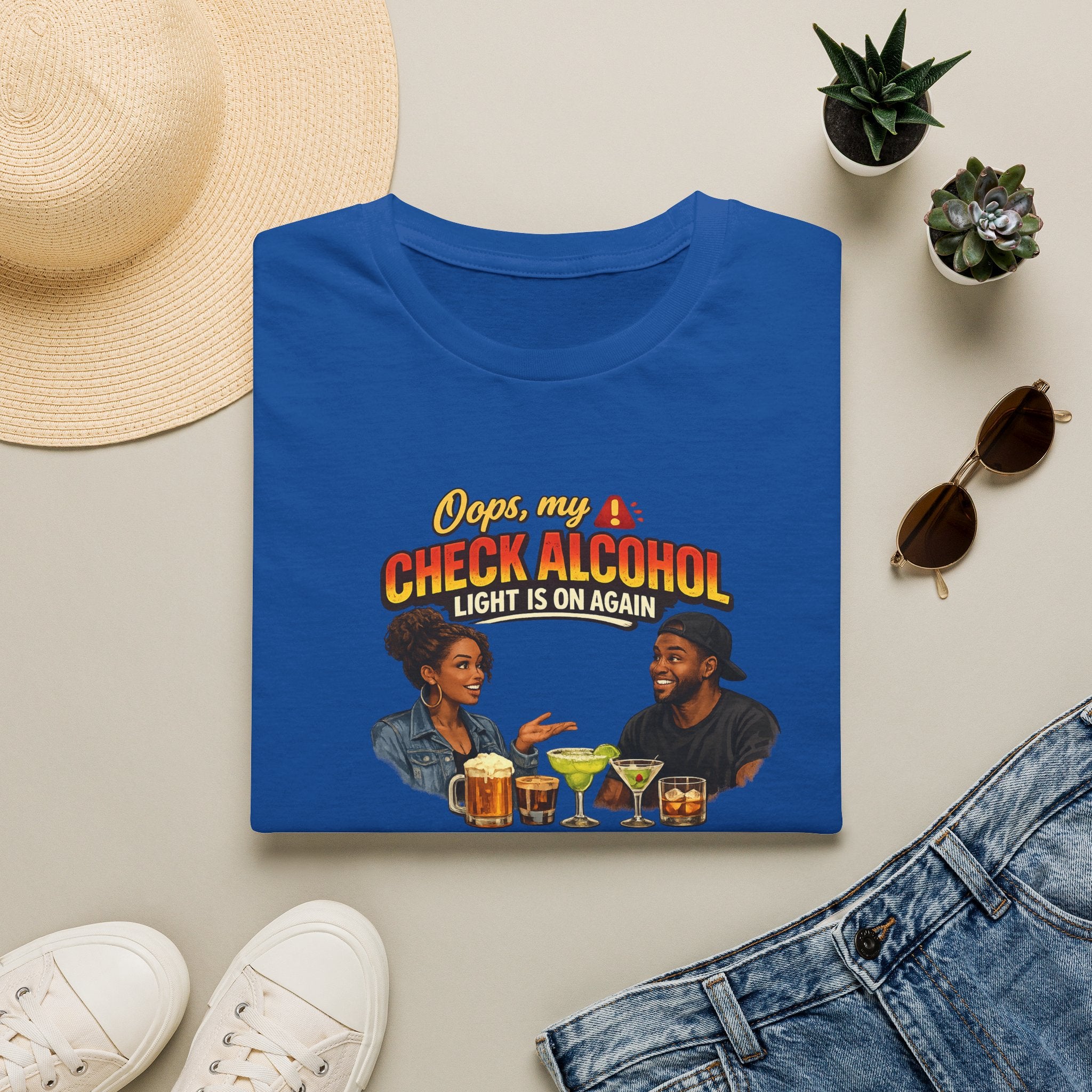 Oops My Check Alcohol Light Is On Again T-Shirt | Funny Drinking Shirt | Day Party Graphic Tee