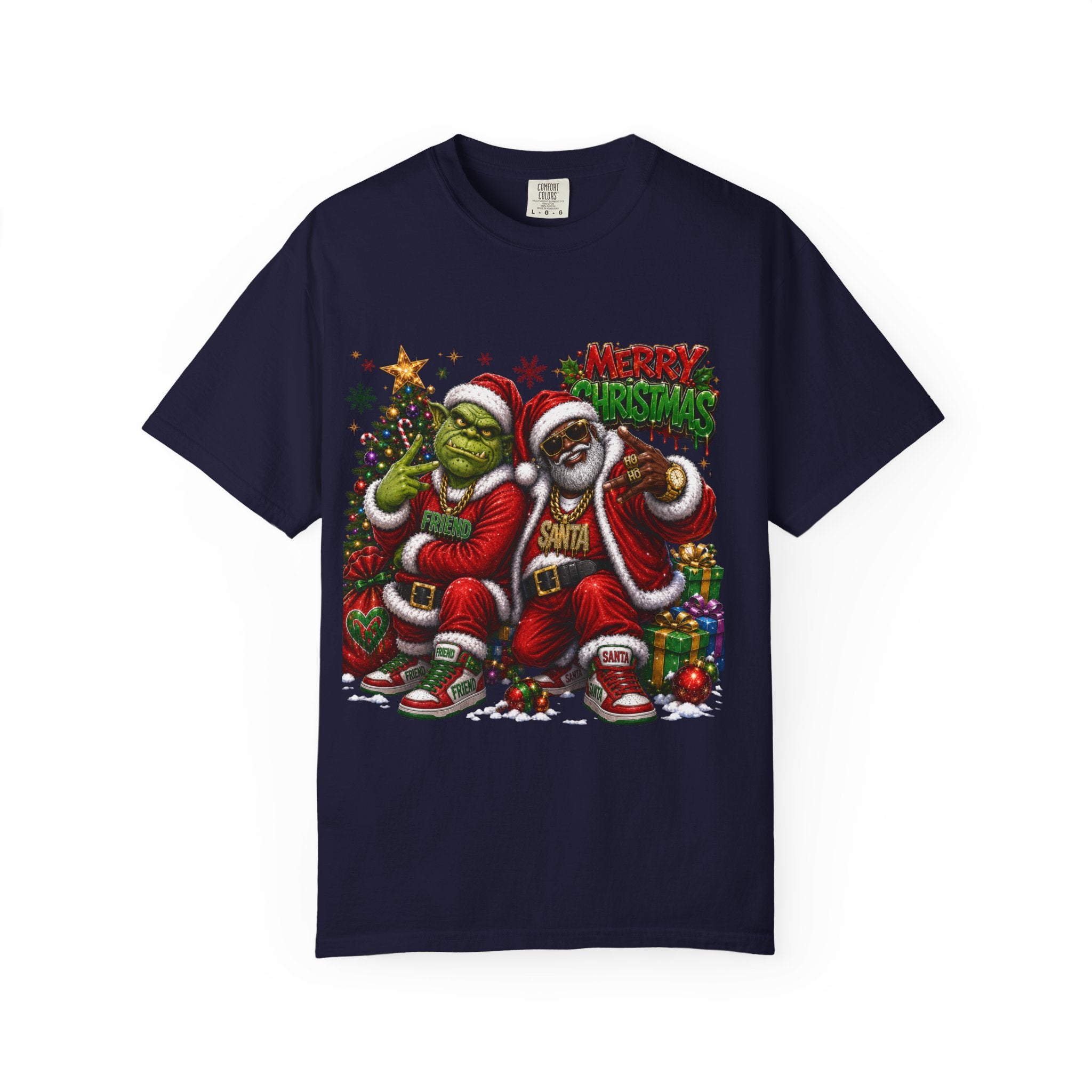 Santa and Friend Merry Christmas Shirt – Hip Hop Holiday Tee | Funny Christmas Gift