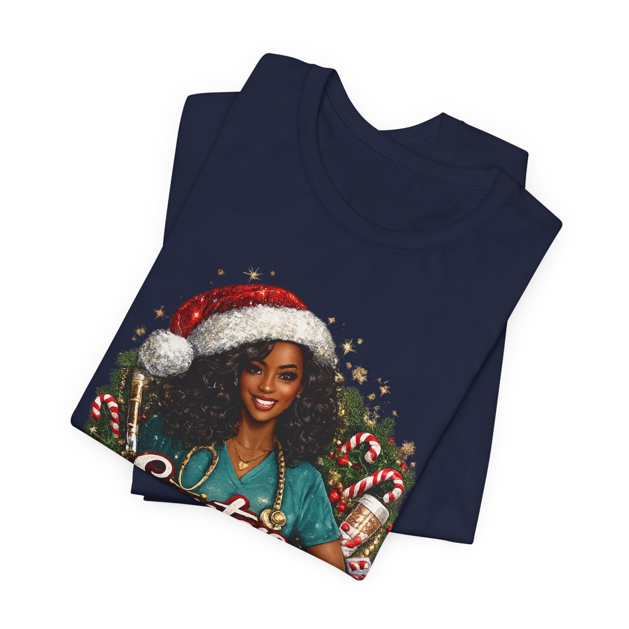 Santa's Favorite Nurse – Black Nurse Christmas T-Shirt